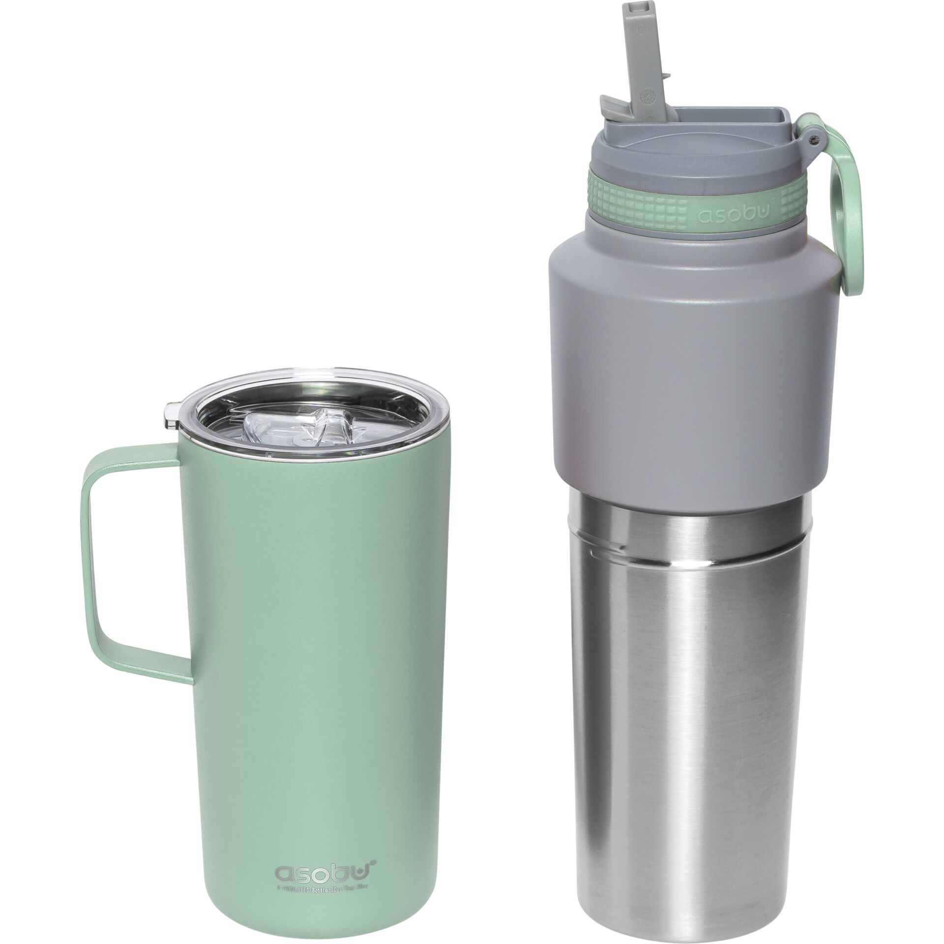 Asobu Twin Pack bottiglia con tazza, menta, 0.9 L + 0.6 L