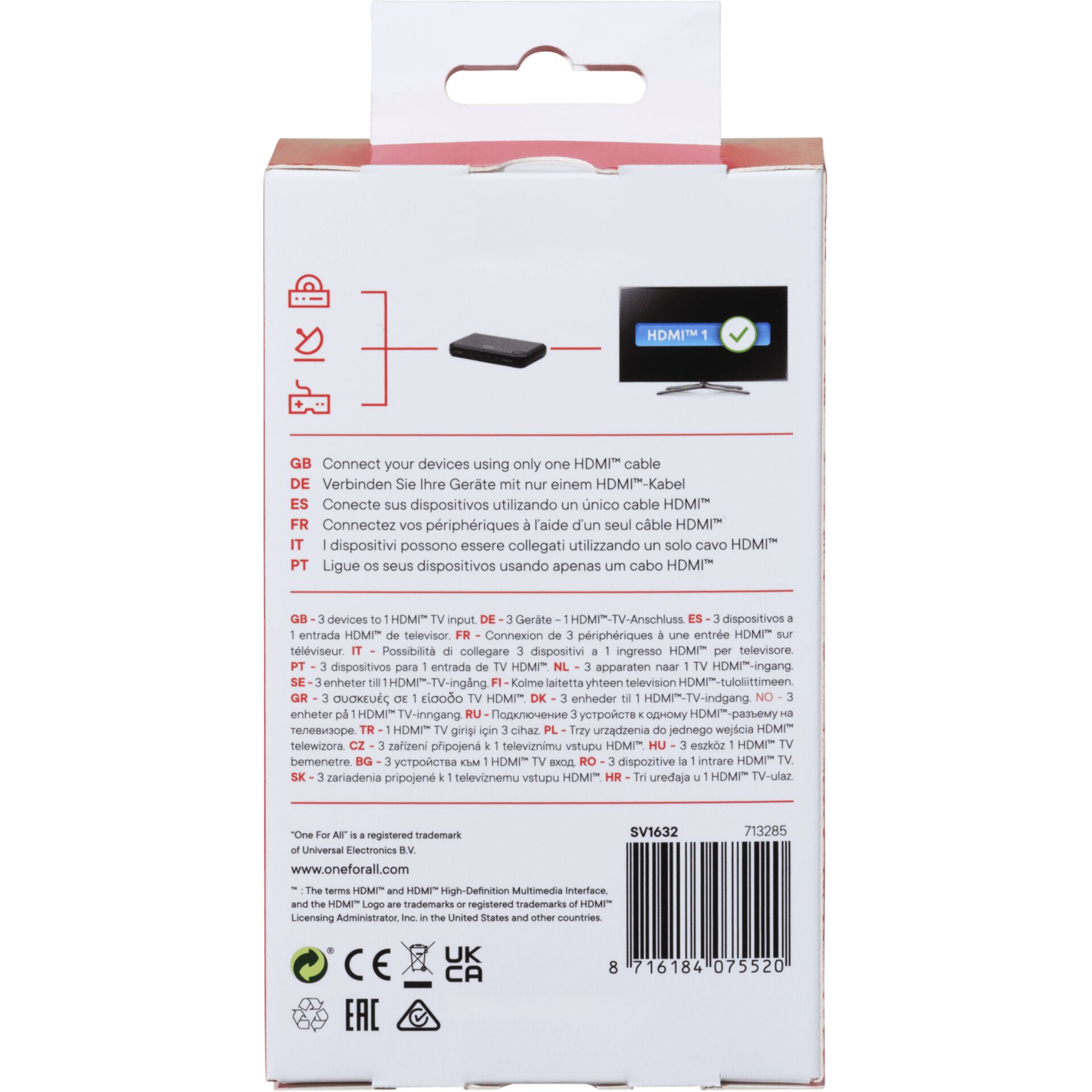 One for All Smart HDMI Switch 4K inkl. Fernbedienung      SV