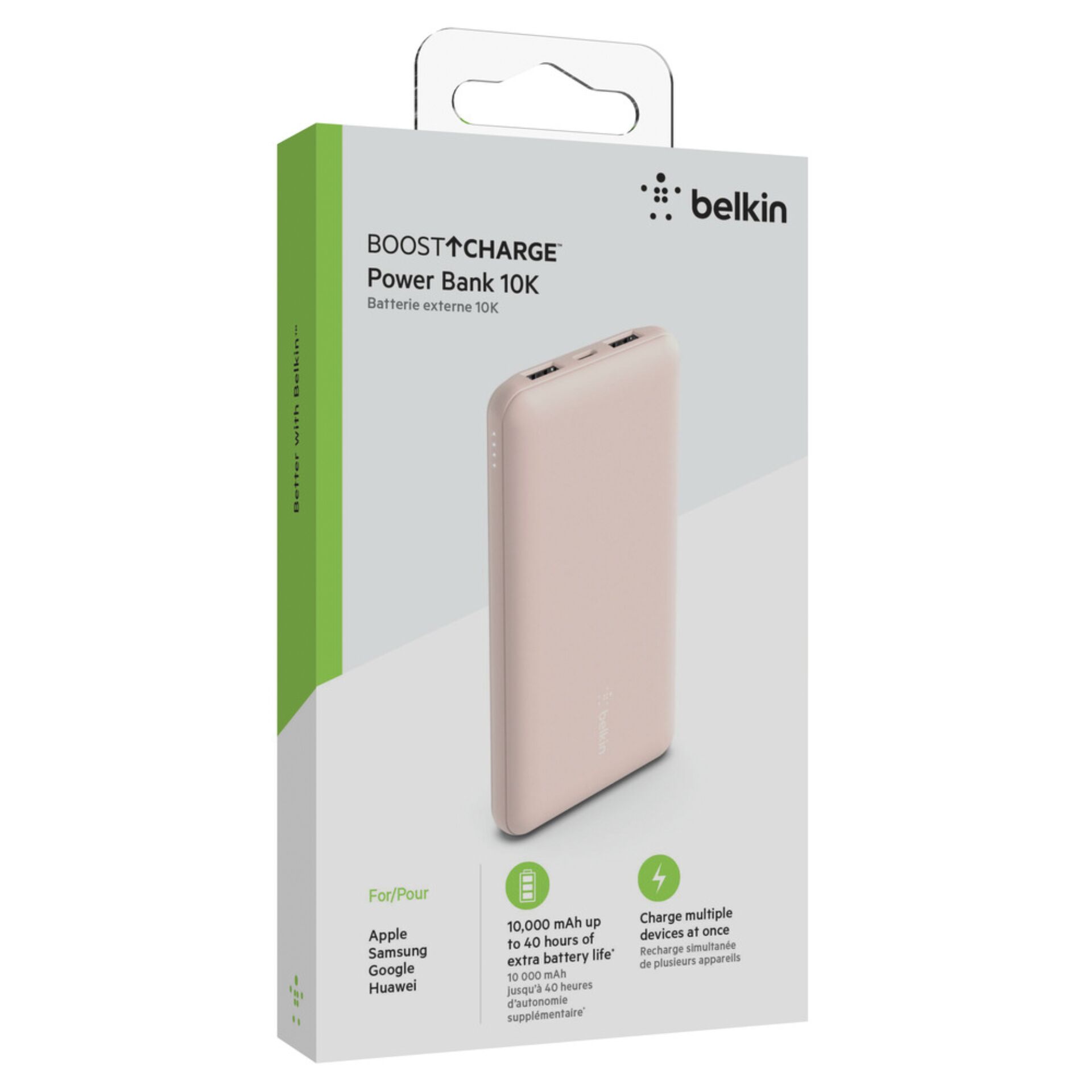 Belkin Powerbank 10.000mAh rosa 15W+USB-A/C cavo 15cm BPB011