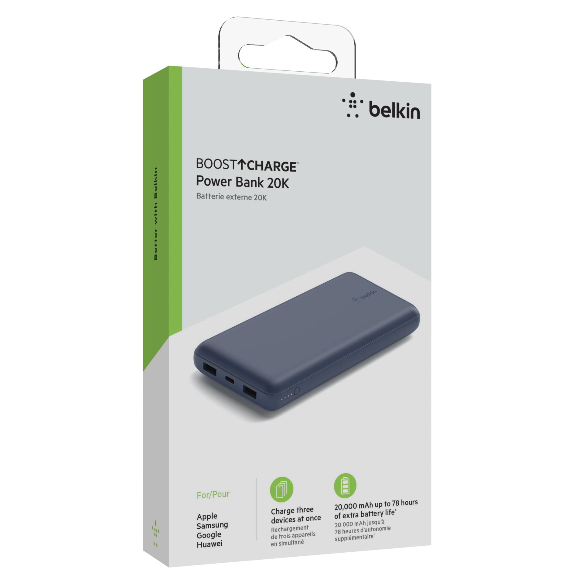 Belkin Powerbank 20.000mAh blu 15W+USB-A/C cavo 15cm BPB012B