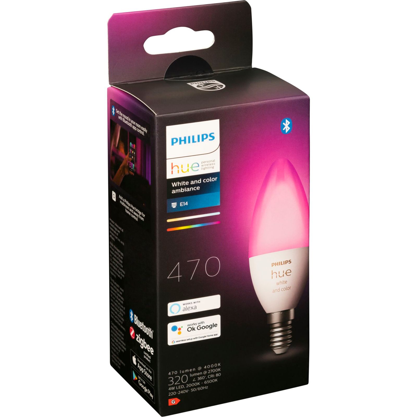 Philips Hue LED a candela E14 BT 5,3W 470lm bianco Color Amb