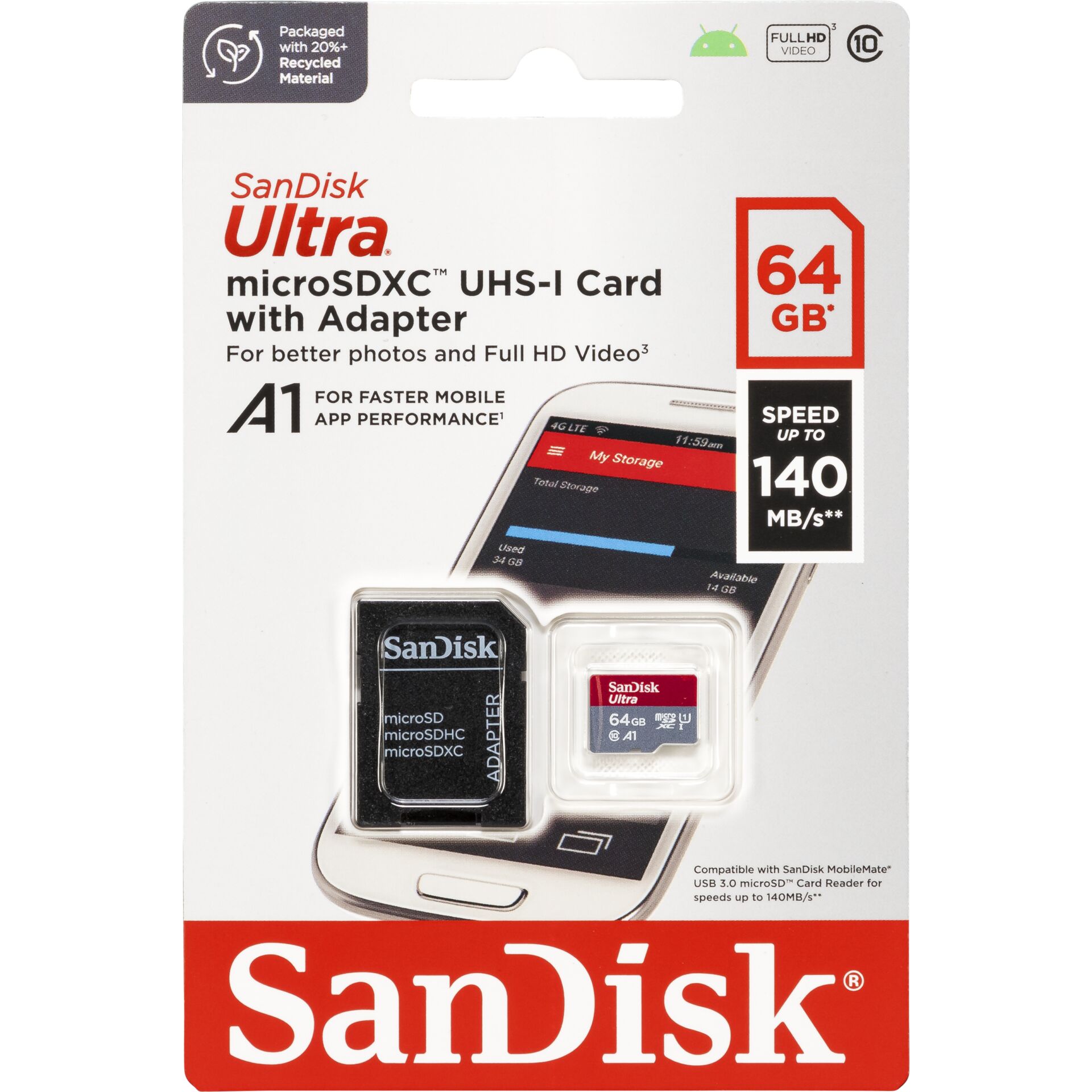 SanDisk Ultra microSDXC A1  64GB 120MB/s adatt.SDSQUAB-064G-