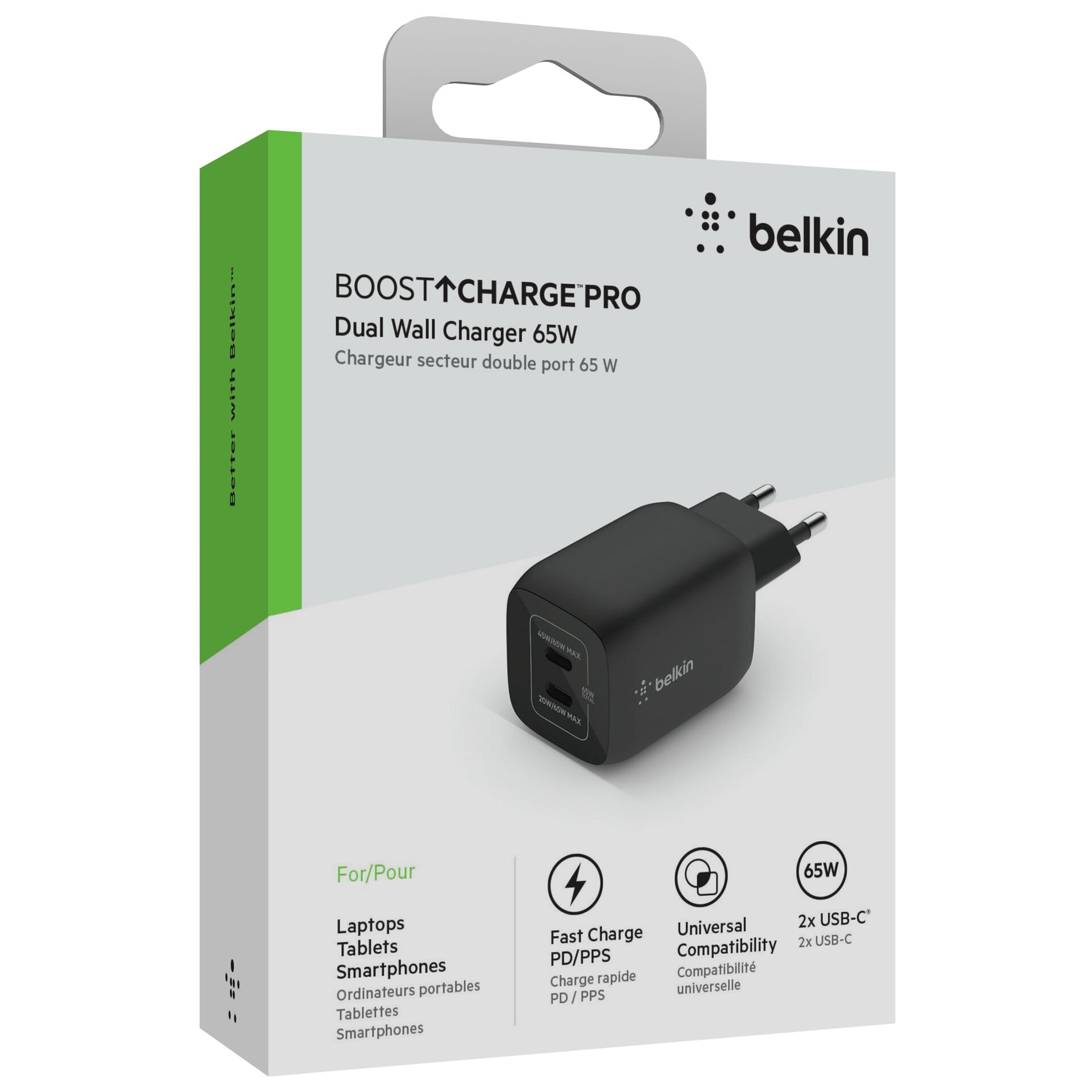Belkin Netzladegerät 2xUSB-C 65W PD 3.0, PPS, schwarz  WCH01