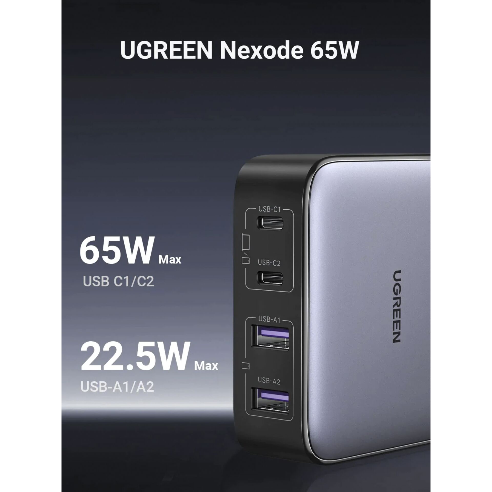UGREEN Nexode 2*USB-A + 2*USB-C 65W Desktop caricabatt. rapi
