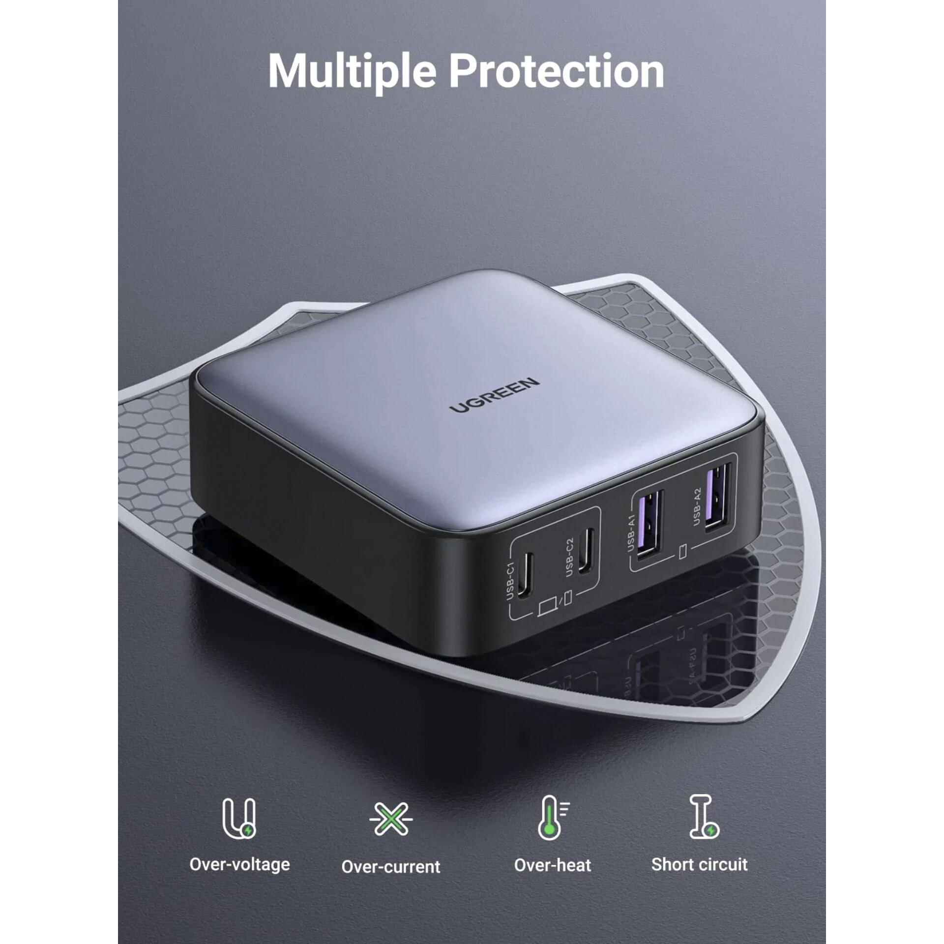 UGREEN Nexode 2*USB-A + 2*USB-C 65W Desktop caricabatt. rapi