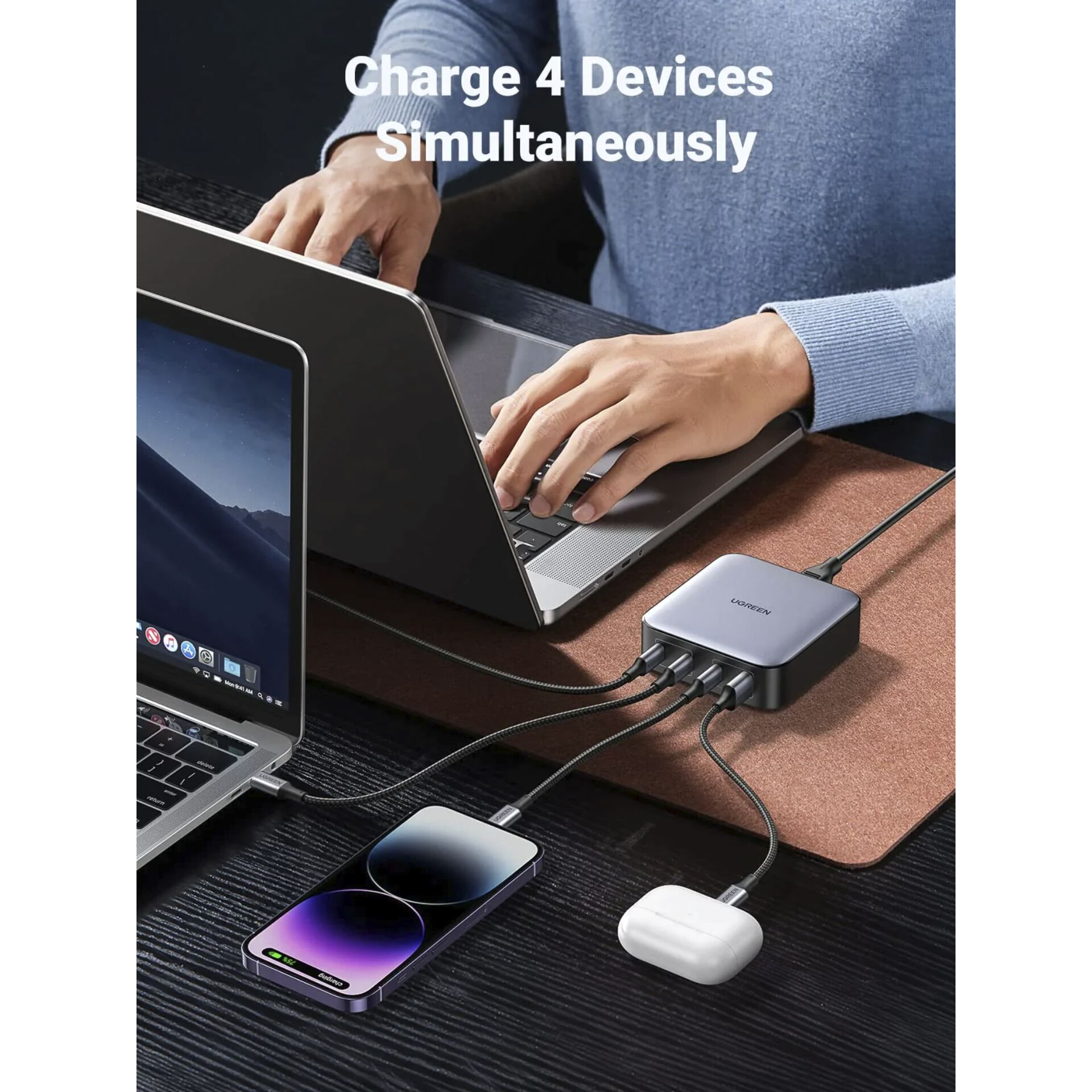 UGREEN Nexode 1*USB-A + 3*USB-C 100W Desktop caricabatt.rapi