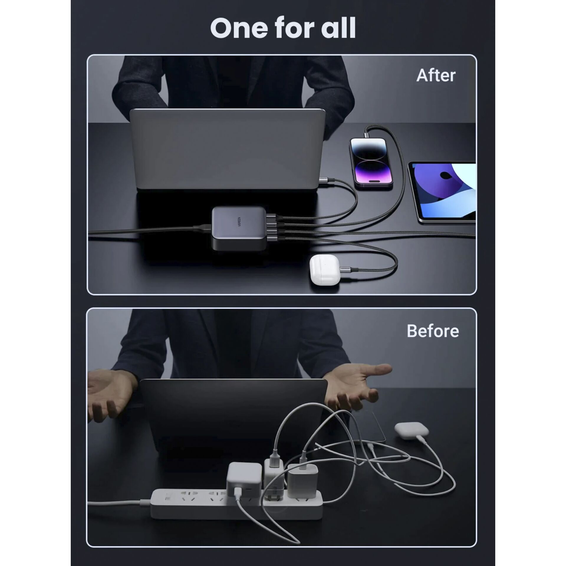 UGREEN Nexode 1*USB-A + 3*USB-C 100W Desktop caricabatt.rapi