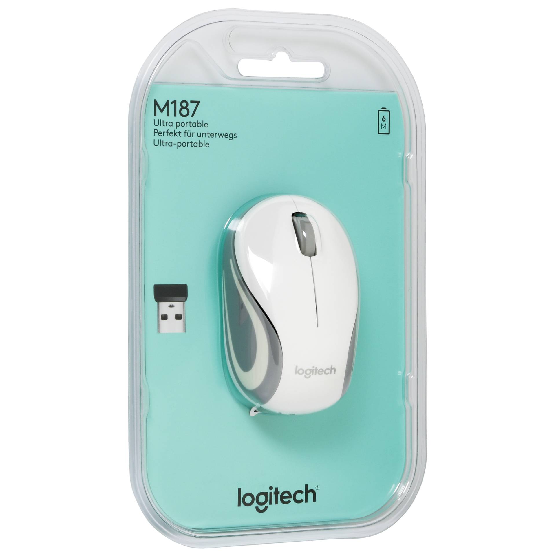 Logitech M 187 cordless Mini Mouse USB bianco