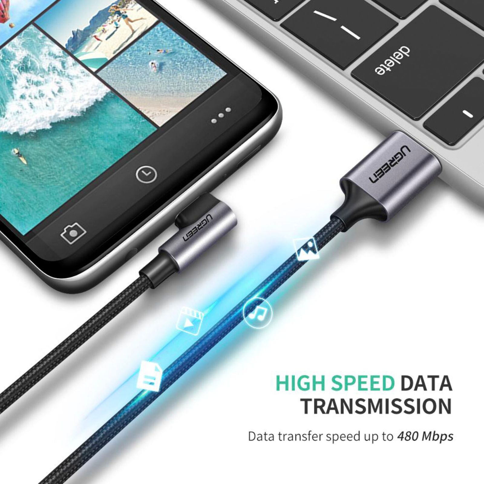 UGREEN Angled USB-C To USB-A cavo dati nero 2M
