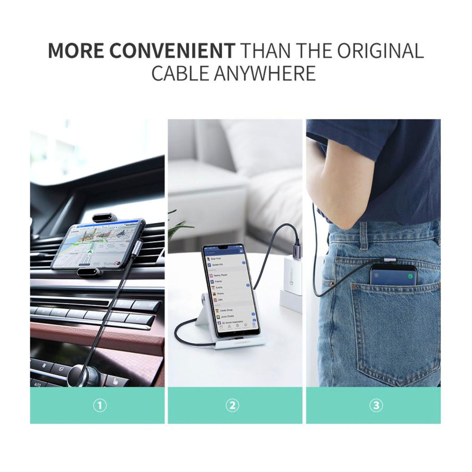 UGREEN Angled USB-C To USB-A cavo dati nero 2M