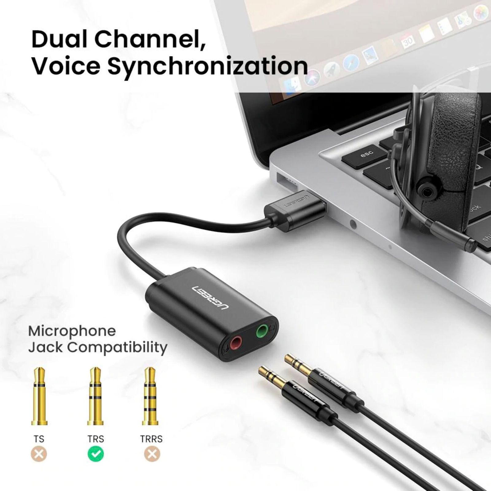 UGREEN USB-A To 3.5mm External Stereo Sound adatt. nero 15cm