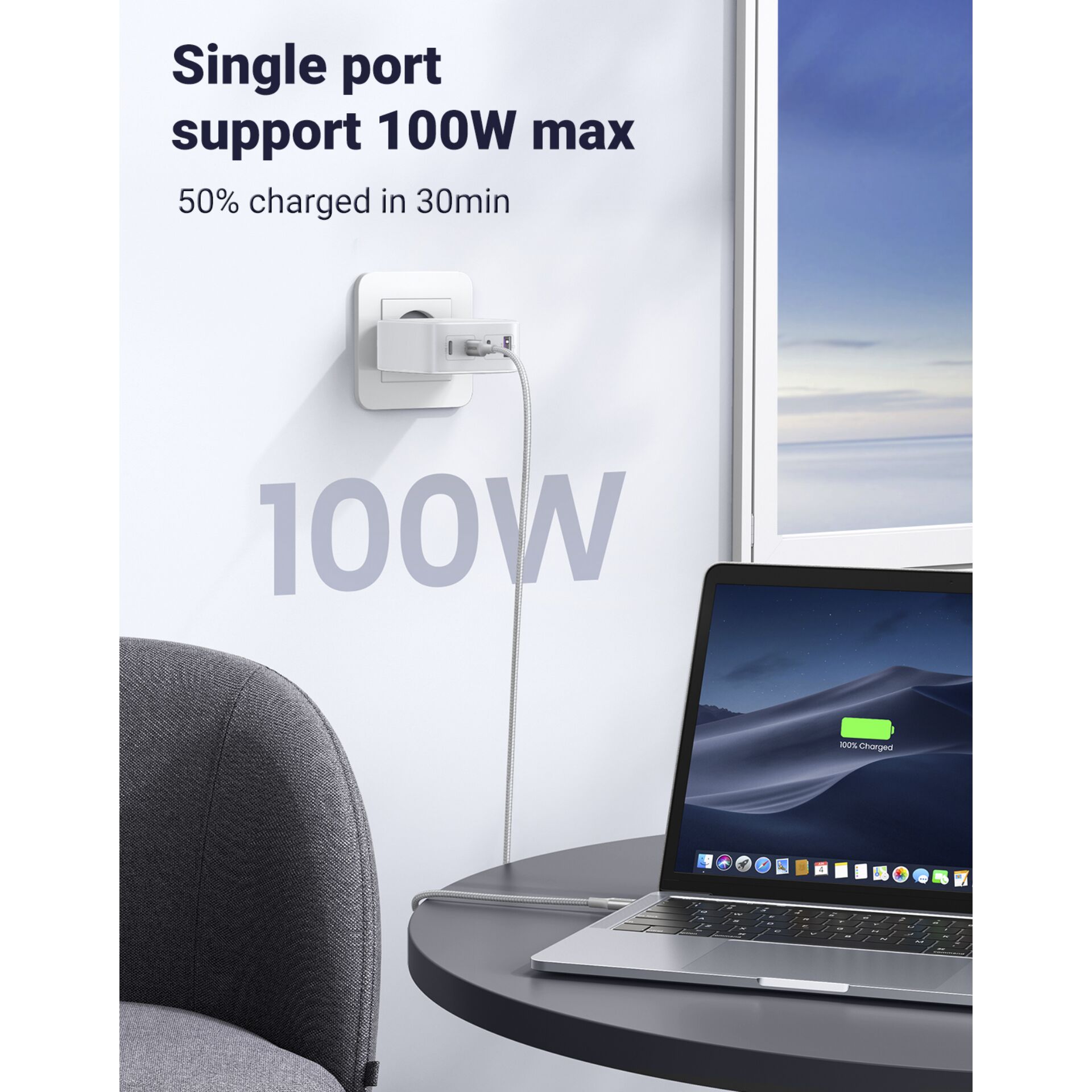UGREEN USB-A+3xUSB-C 100W GaN Tech Fast Wall Charger EU bian