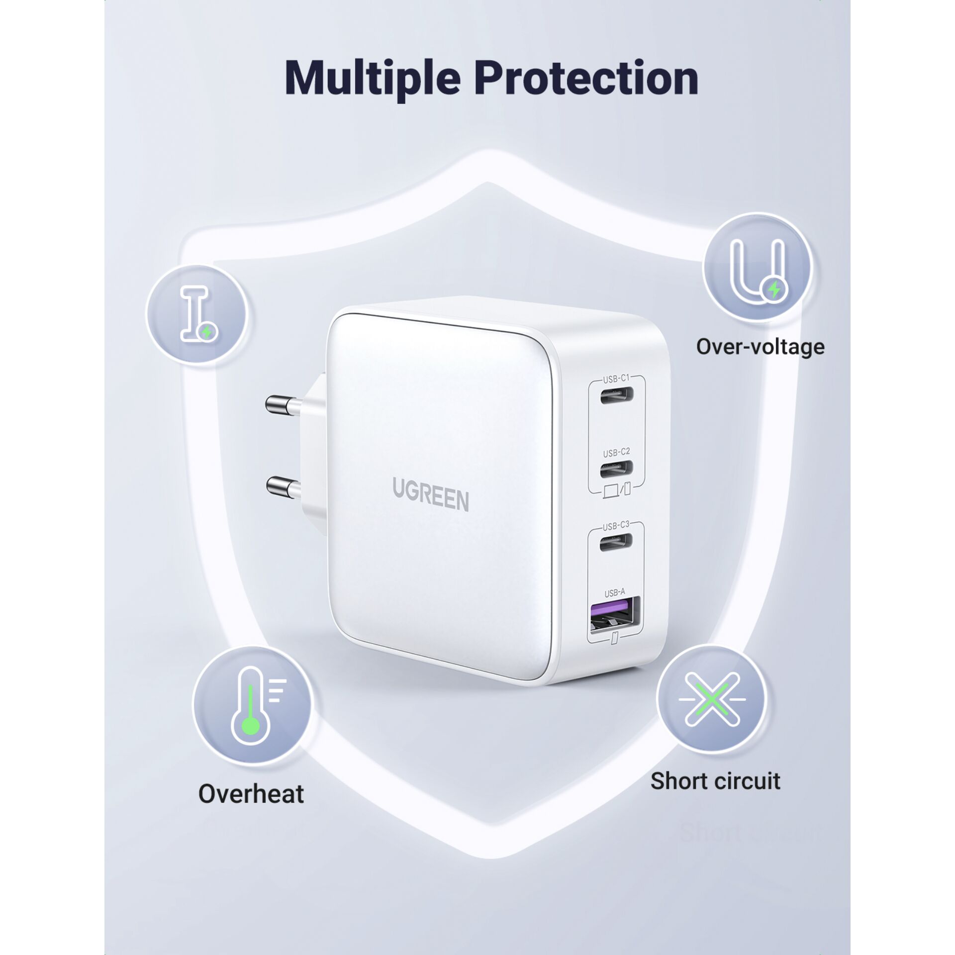 UGREEN USB-A+3xUSB-C 100W GaN Tech Fast Wall Charger EU bian