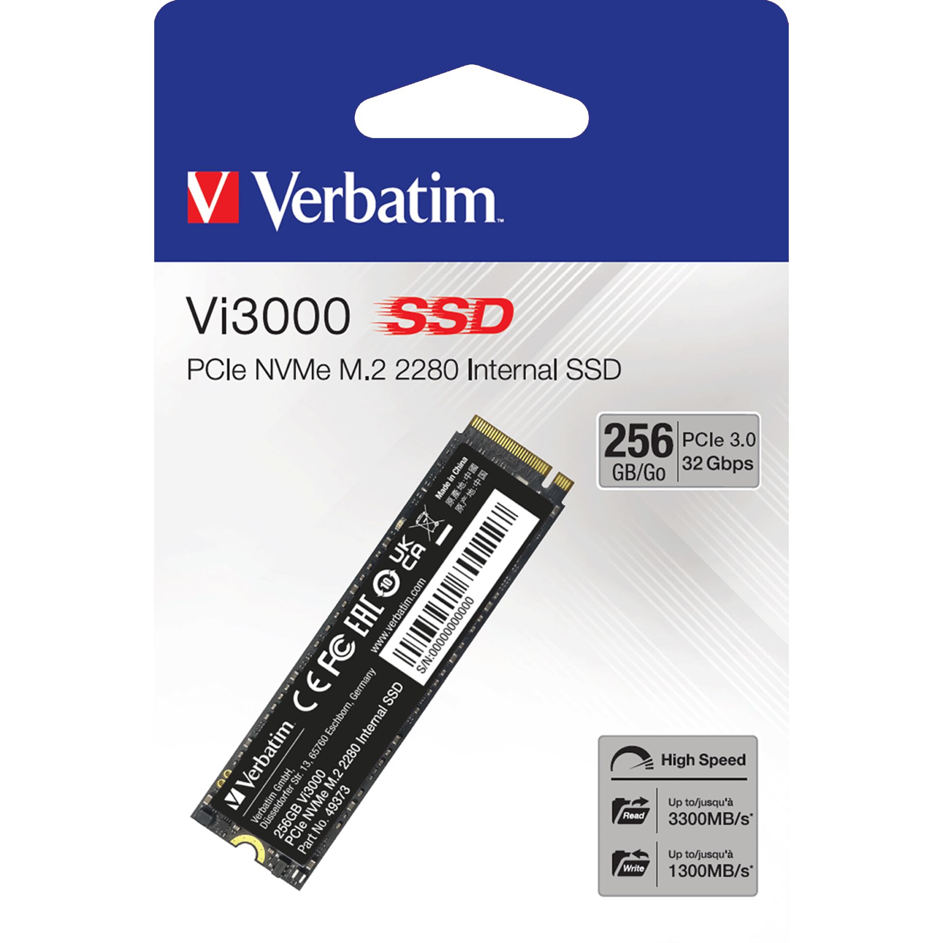 Verbatim Vi3000 PCle NVMe M.2 SSD 256GB                  493