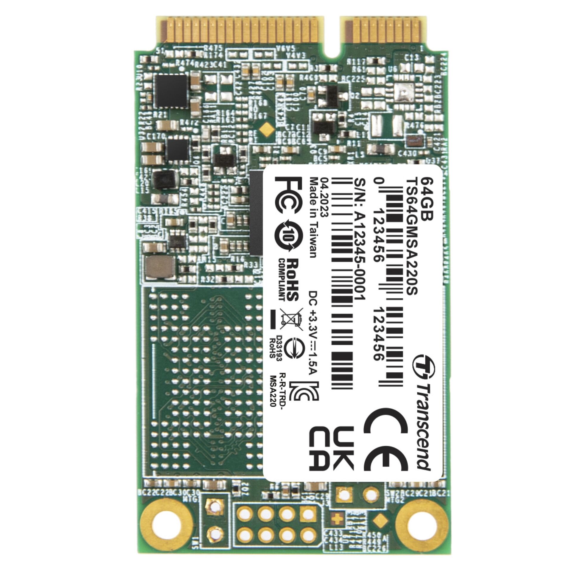 Transcend SSD MSA220S       64GB mSATA SATA III 3D TLC