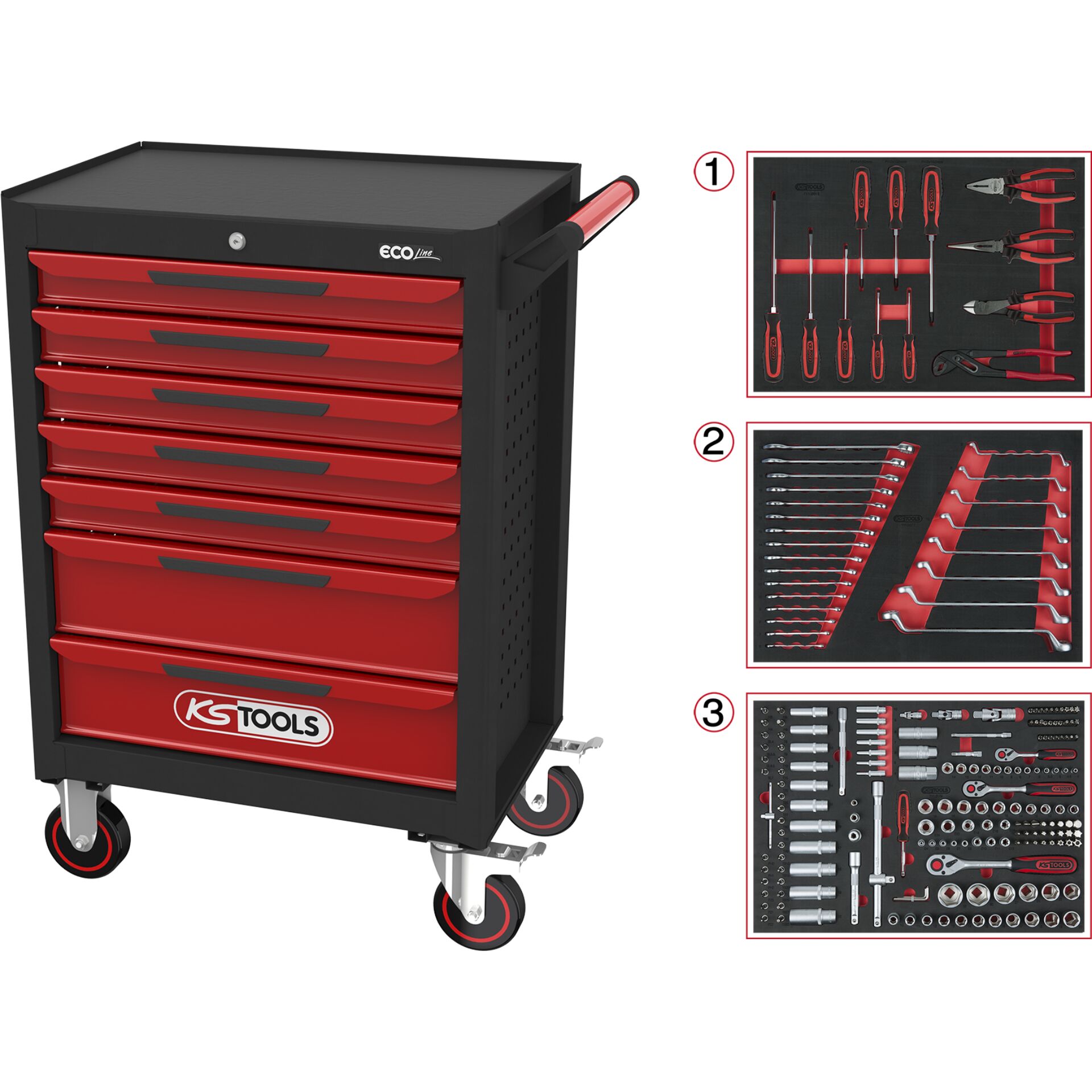 KS Tools ECOline black/red Tool Trolley with 7 Drawers