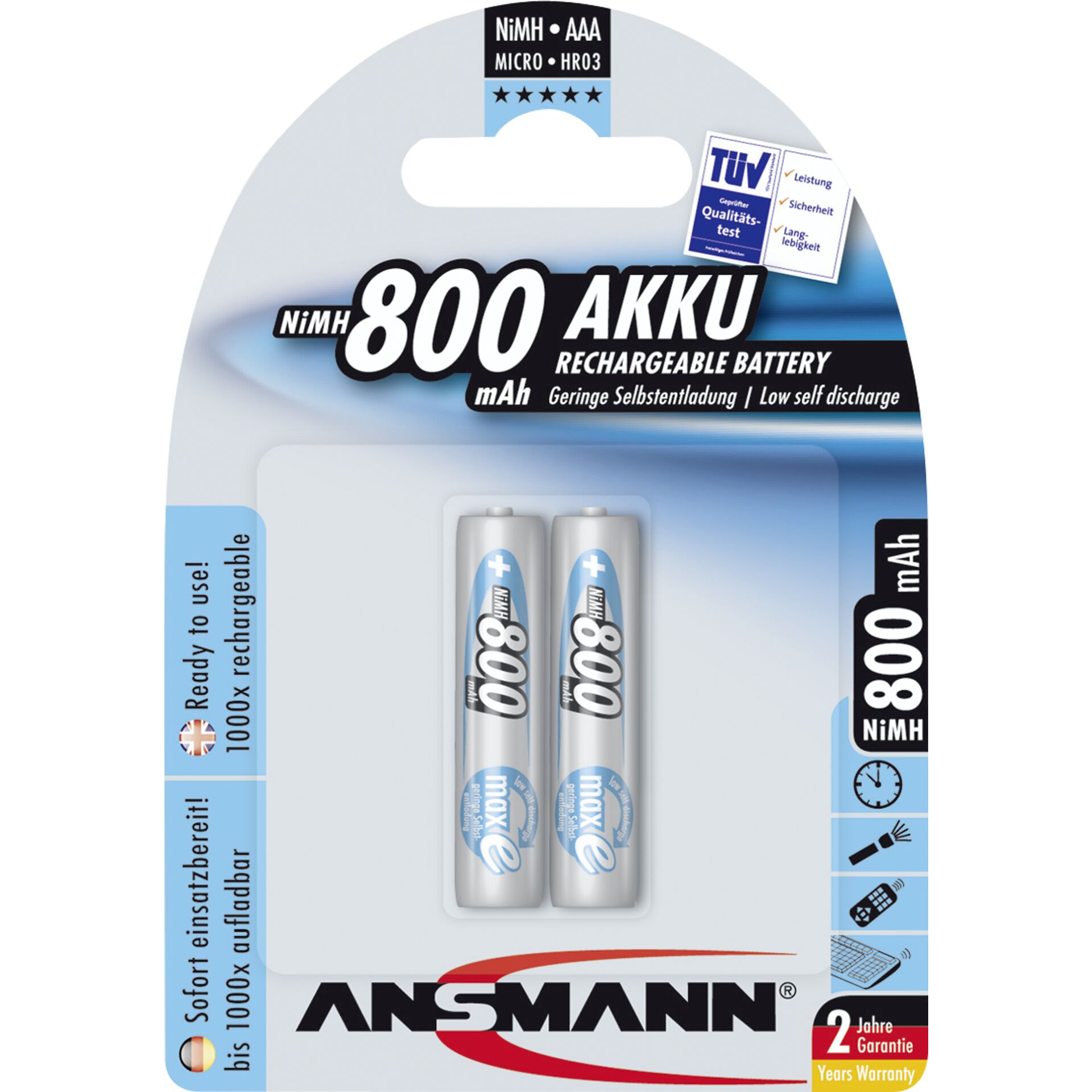 1x2 Ansmann maxE NiMH batteria Micro AAA 800 mAh        5030