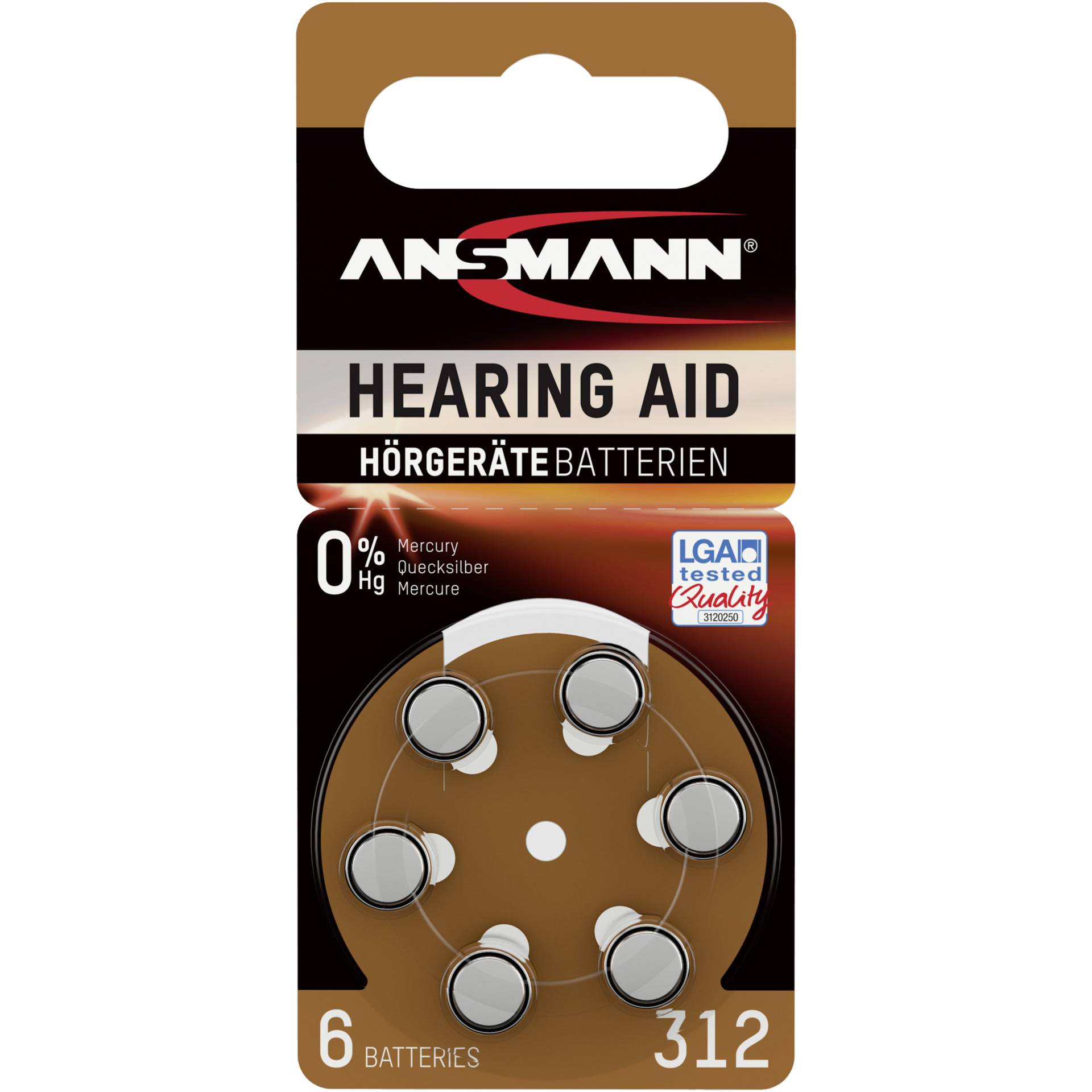 1x6 Ansmann Zinc-Air 312 (PR 41) batterie per apparecchi acu