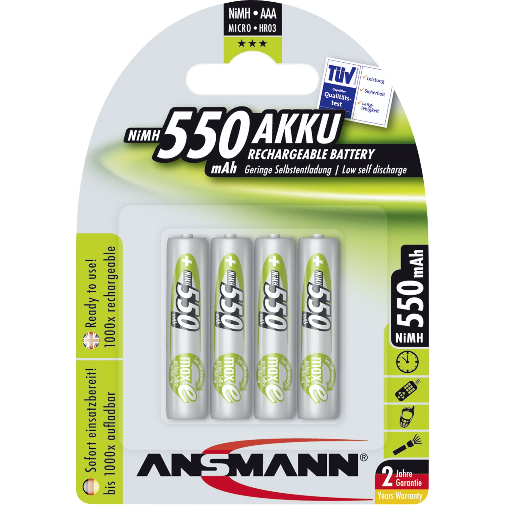 1x4 Ansmann maxE NiMH batteria Micro AAA 550 mAh