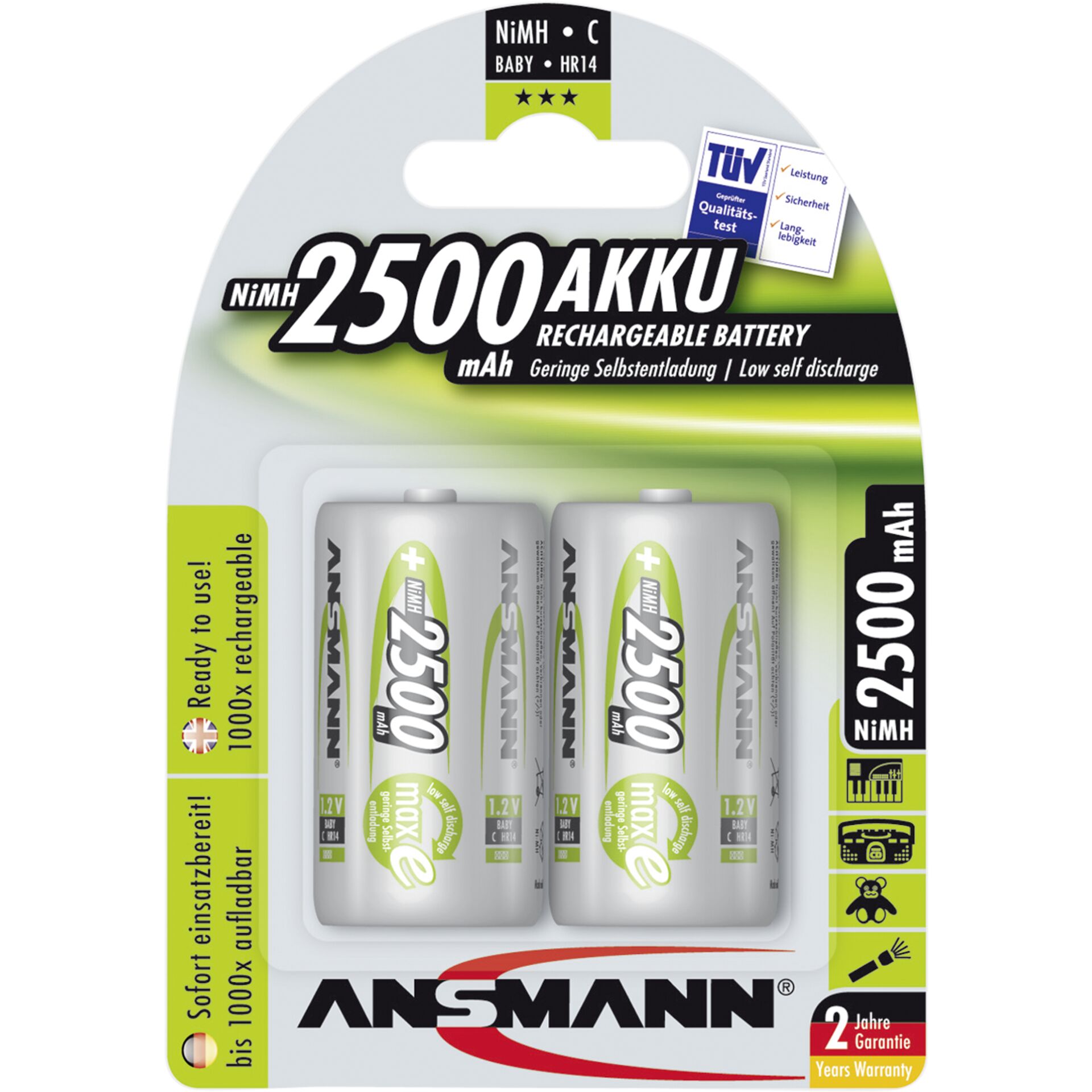 1x2 Ansmann maxE NiMH batteria Baby C 2500 mAh