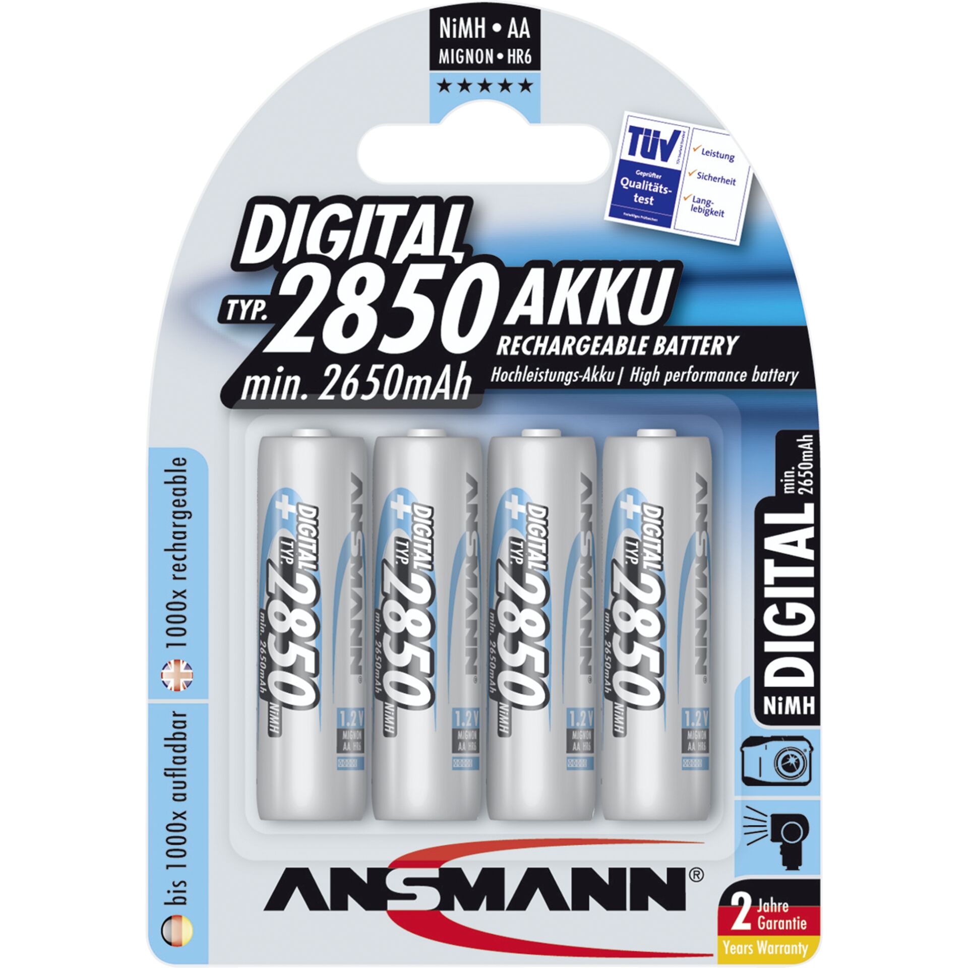 1x4 Ansmann NiMH batteria 2850 Mignon AA 2650 mAh DIGITAL
