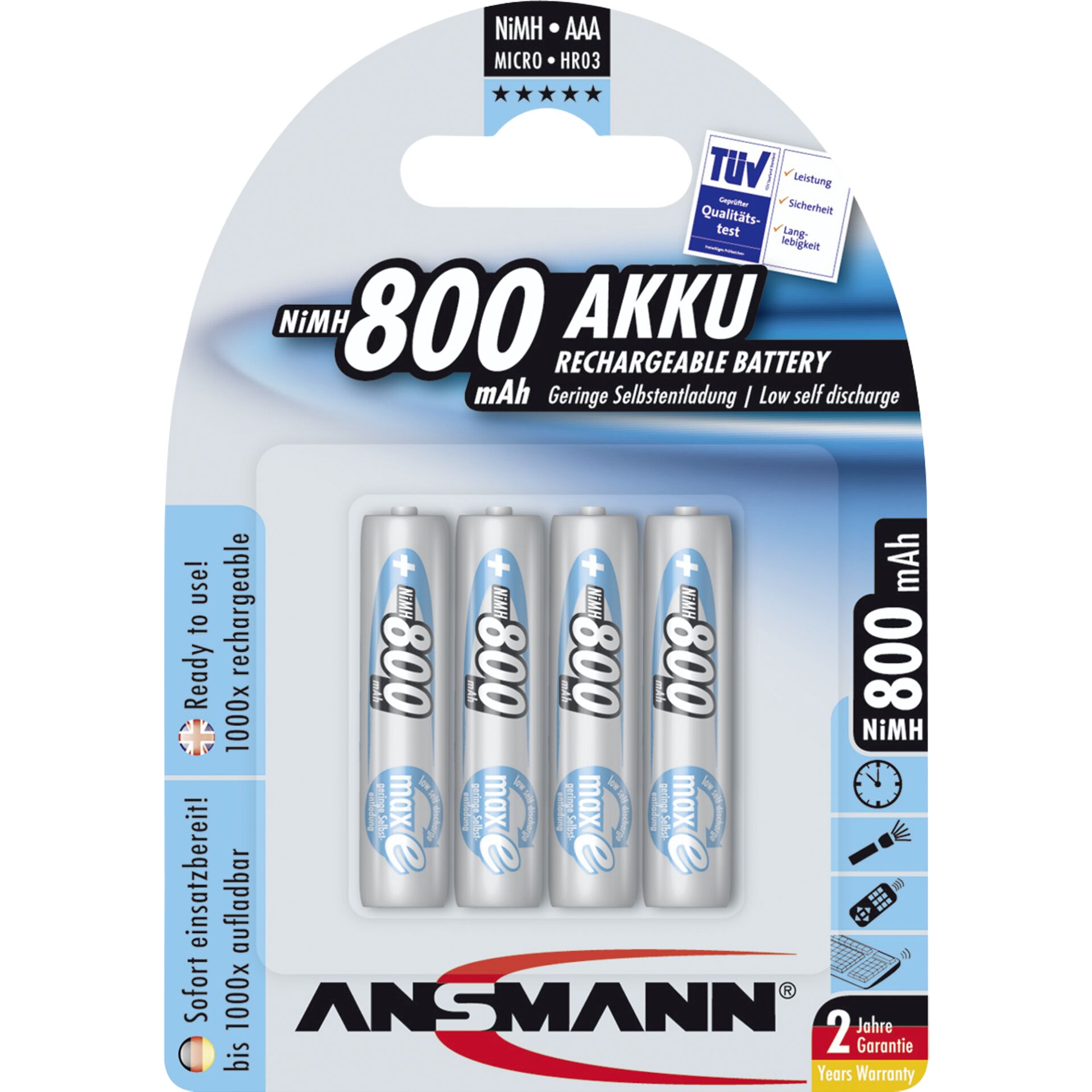 1x4 Ansmann maxE NiMH batteria Micro AAA 800 mAh        5035