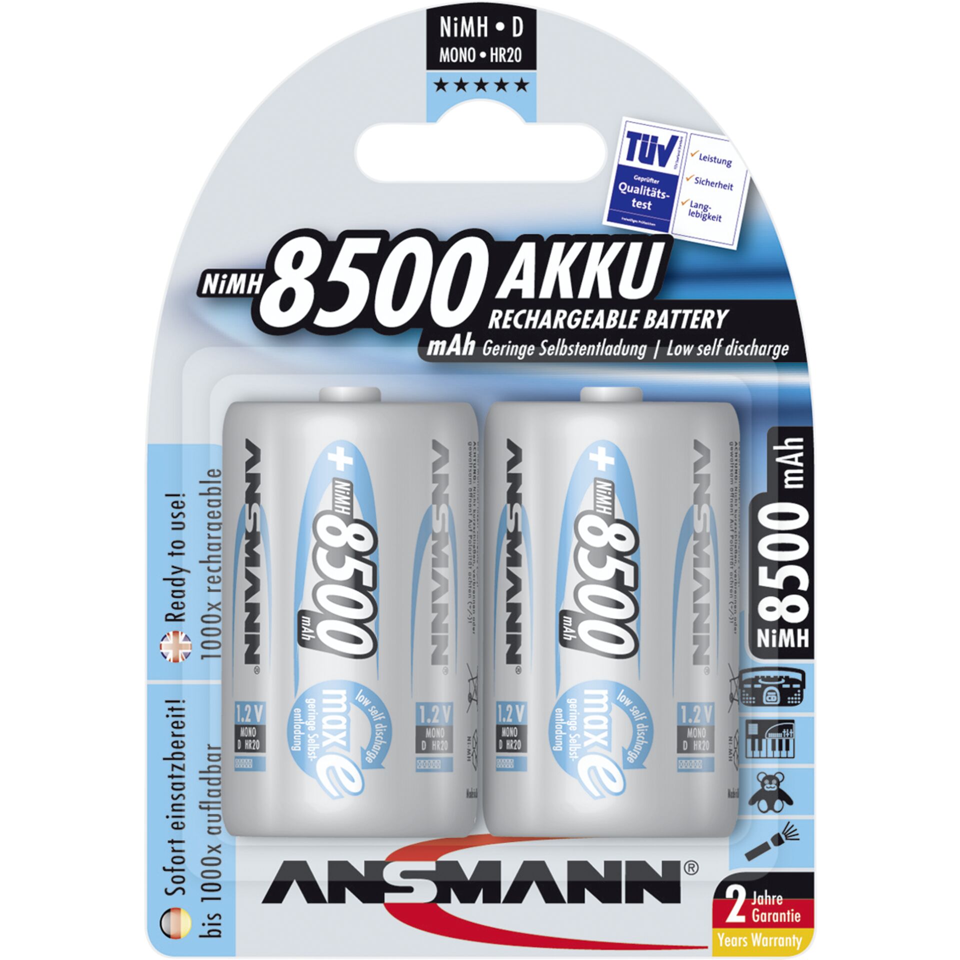 1x2 Ansmann maxE NiMH batteria Mono D 8500 mAh          5035