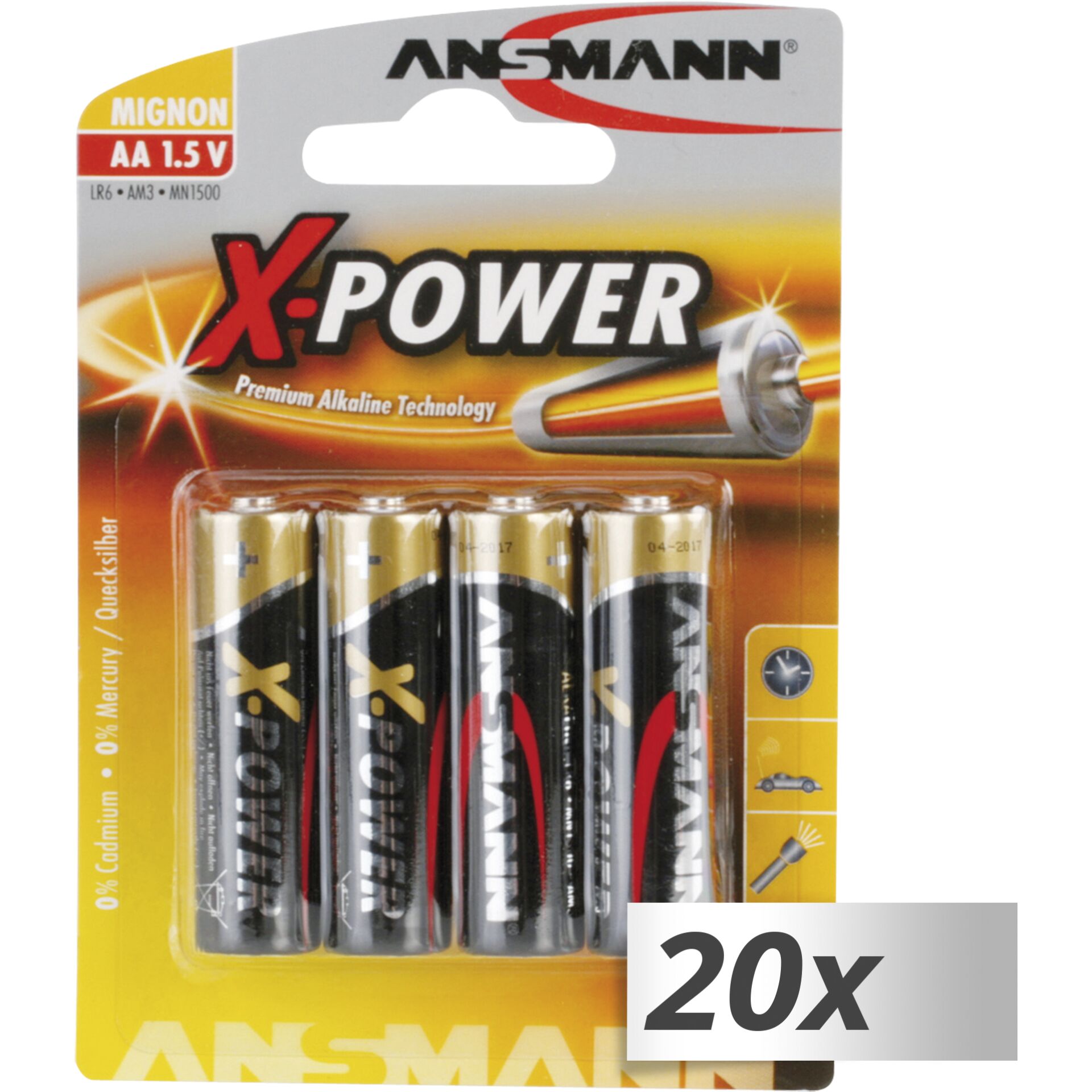 20x4 Ansmann Alkaline Mignon AA LR 6 X-Power