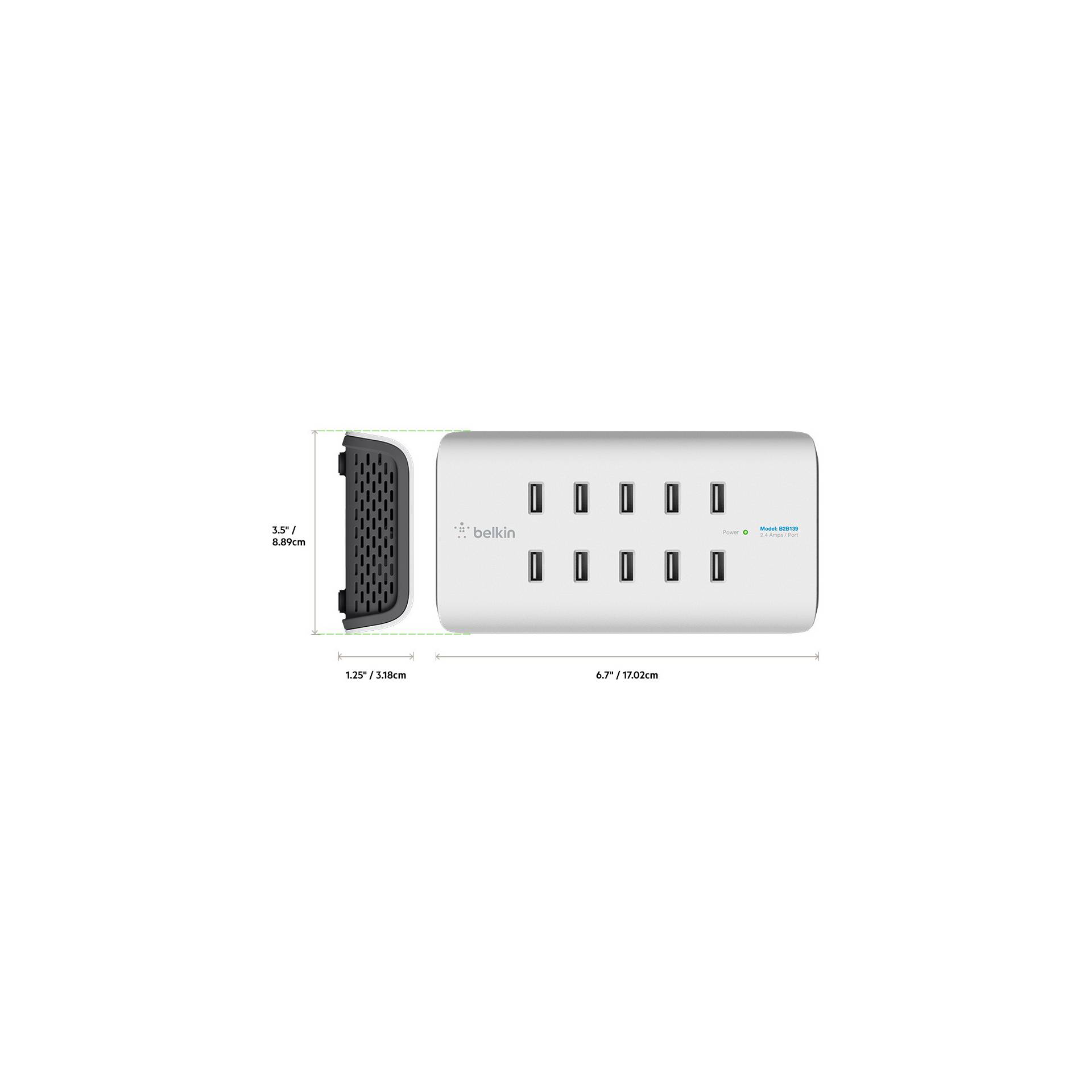 Belkin Rockstar 10 Port caricab. 120W,2,4A a.port, bian. B2B