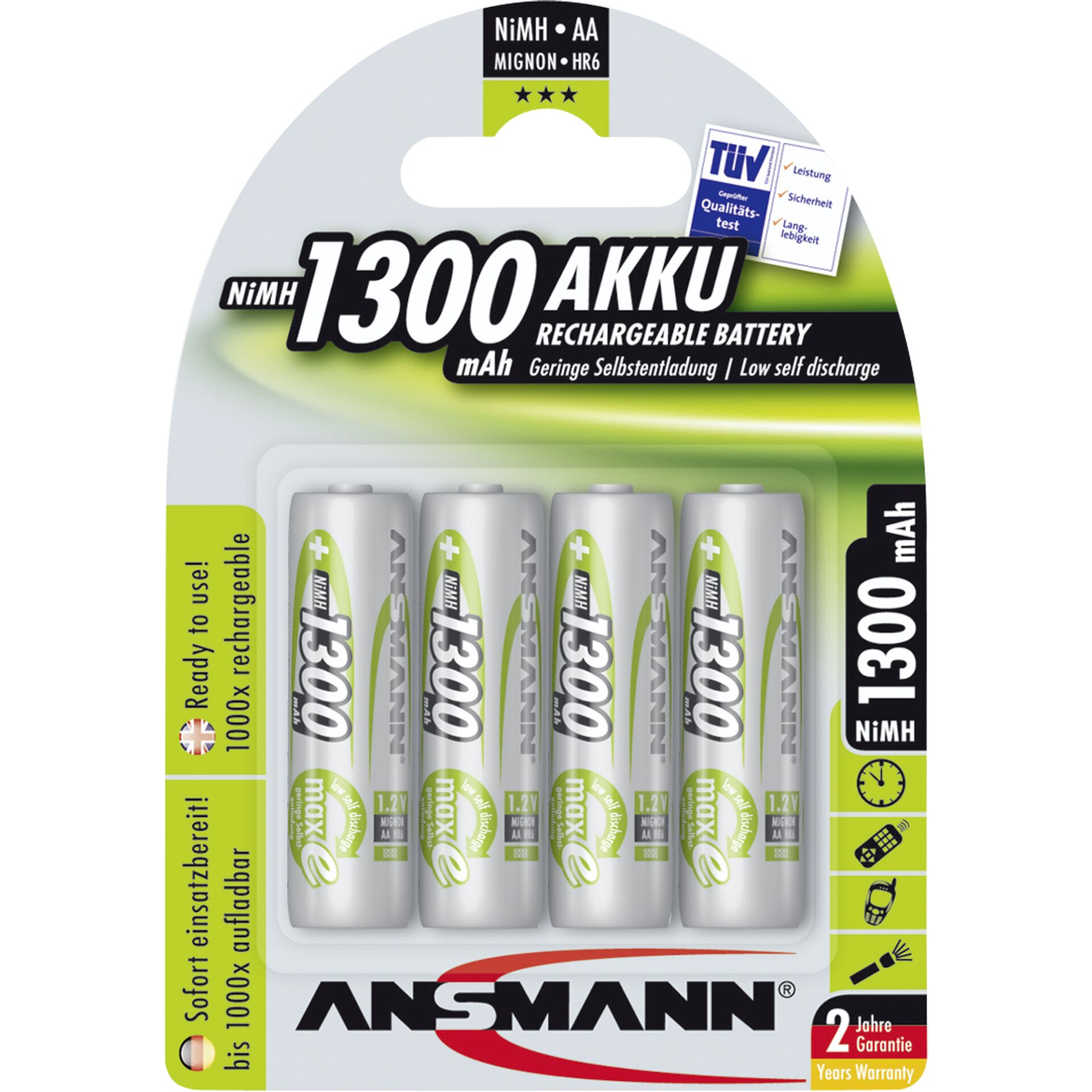 1x4 Ansmann maxE NiMH batteria Mignon AA 1300 mAh