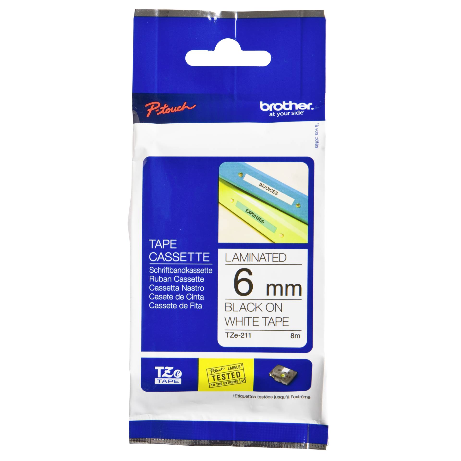 Brother Nastro per etichettatore TZE-211 bianco/nero  6 mm