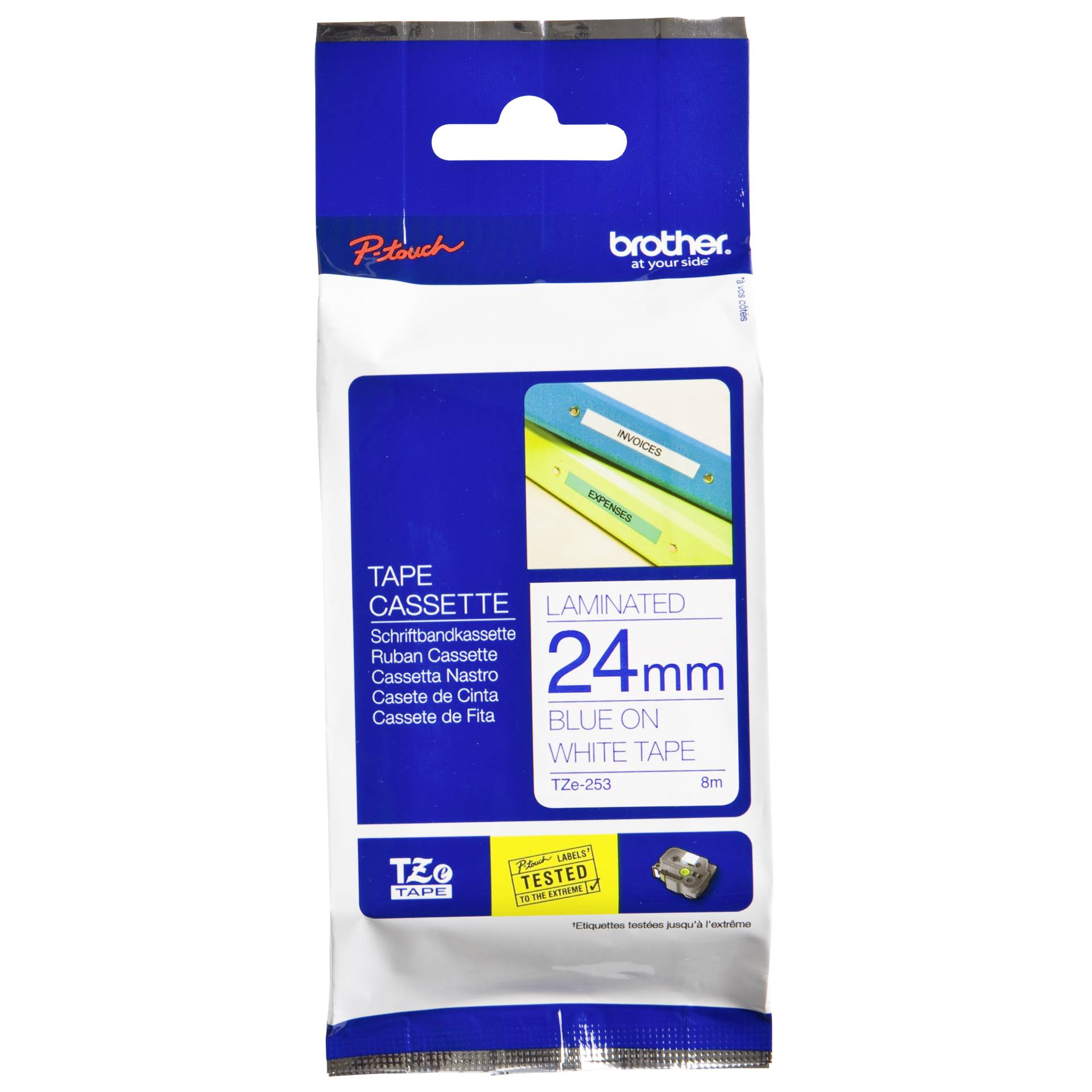 Brother Nastro per etichettatore TZE-253 bianco/blu 24 mm