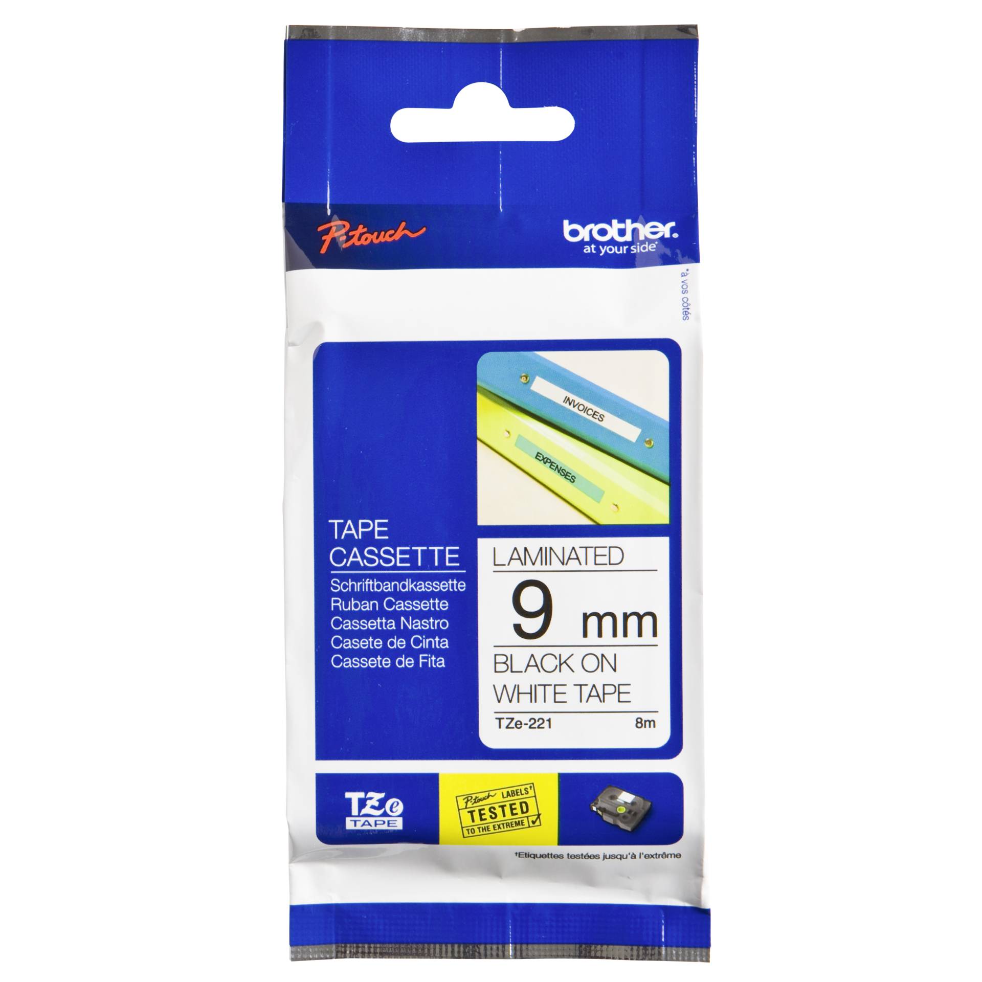 Brother Nastro per etichettatore TZE-221 bianco/nero  9 mm