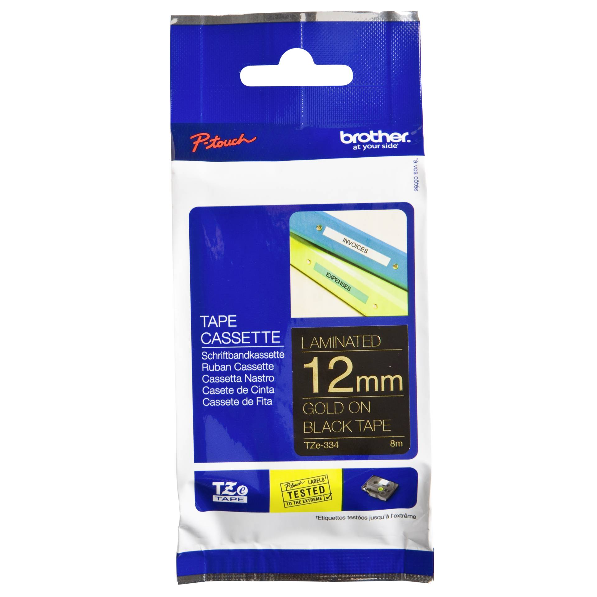 Brother Nastro per etichettatore TZE-334 nero/oro     12 mm