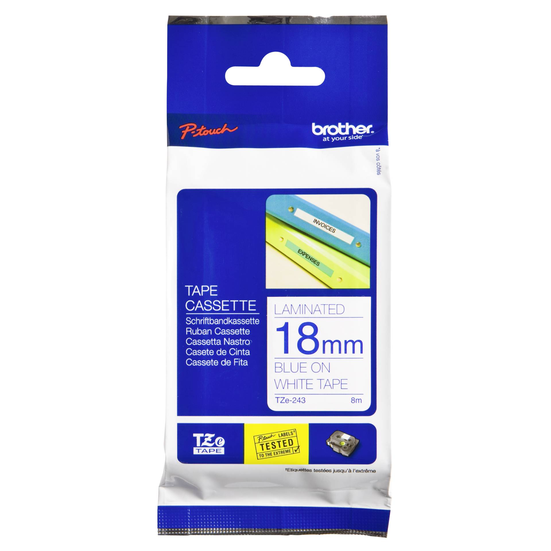 Brother Nastro per etichettatore TZE-243 bianco/blu 18 mm