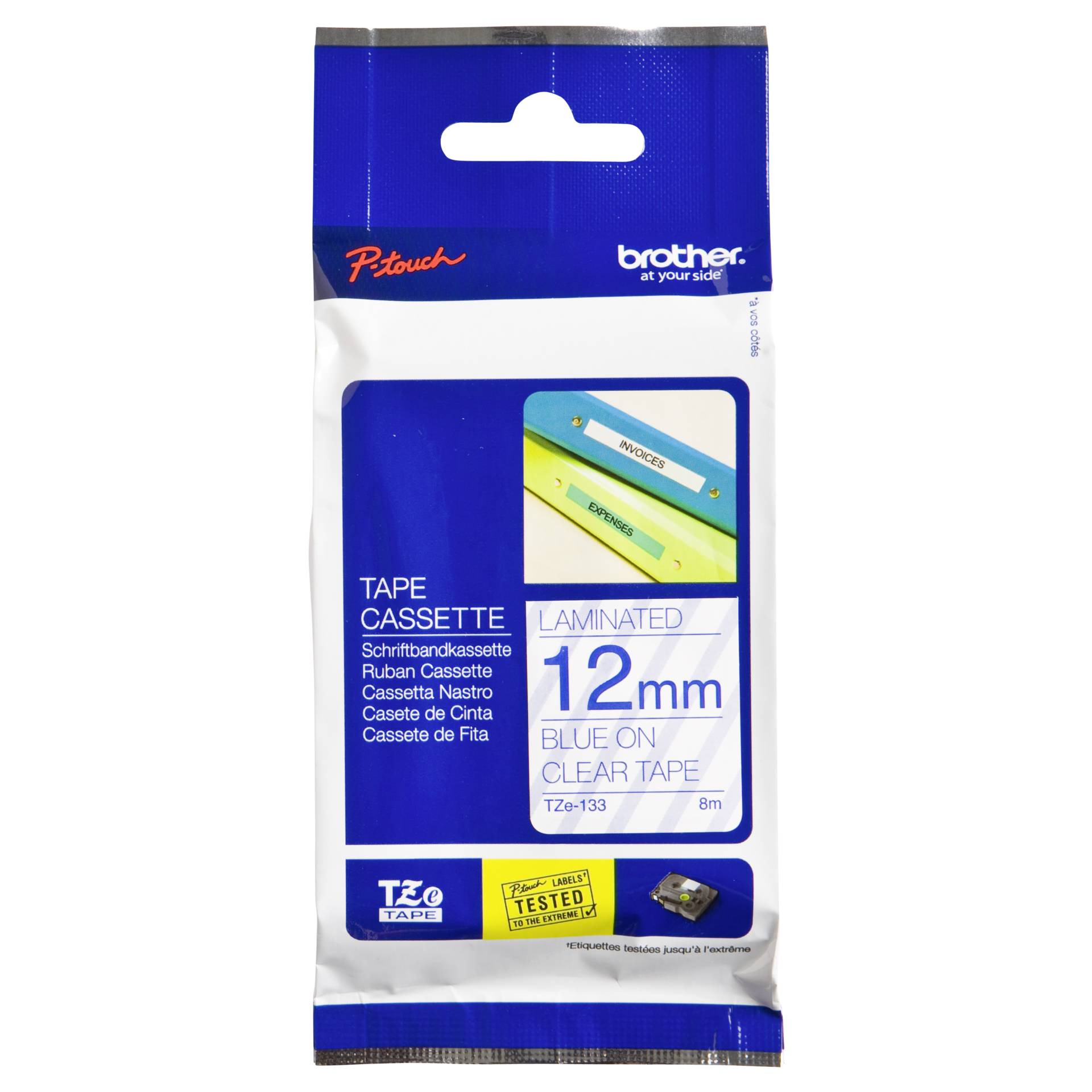 Brother Nastro per etichettatore TZE-133 incolore/blu 12 mm