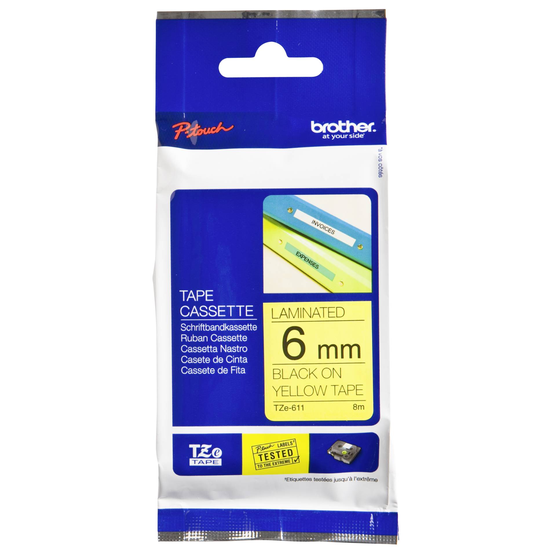 Brother Nastro per etichettatore TZE-611 giallo/nero  6 mm