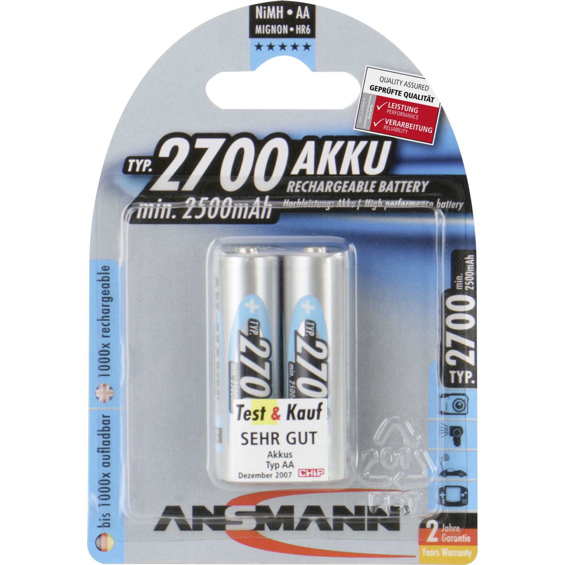 1x2 Ansmann batteria 2700 Mignon AA 2500 mAh