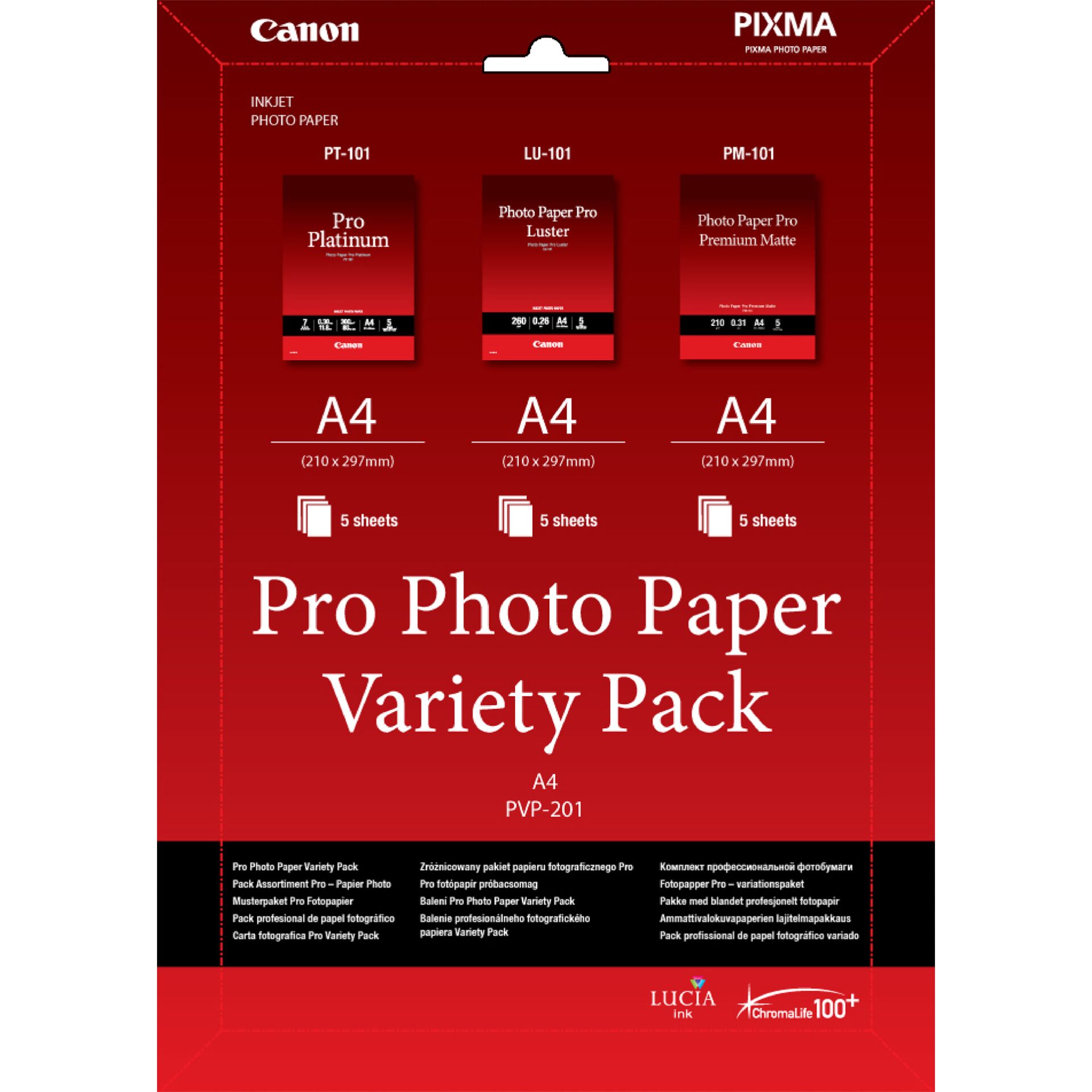 Canon PVP-201 Pro Photo carta Variety Pack A 4 3x5 fogli