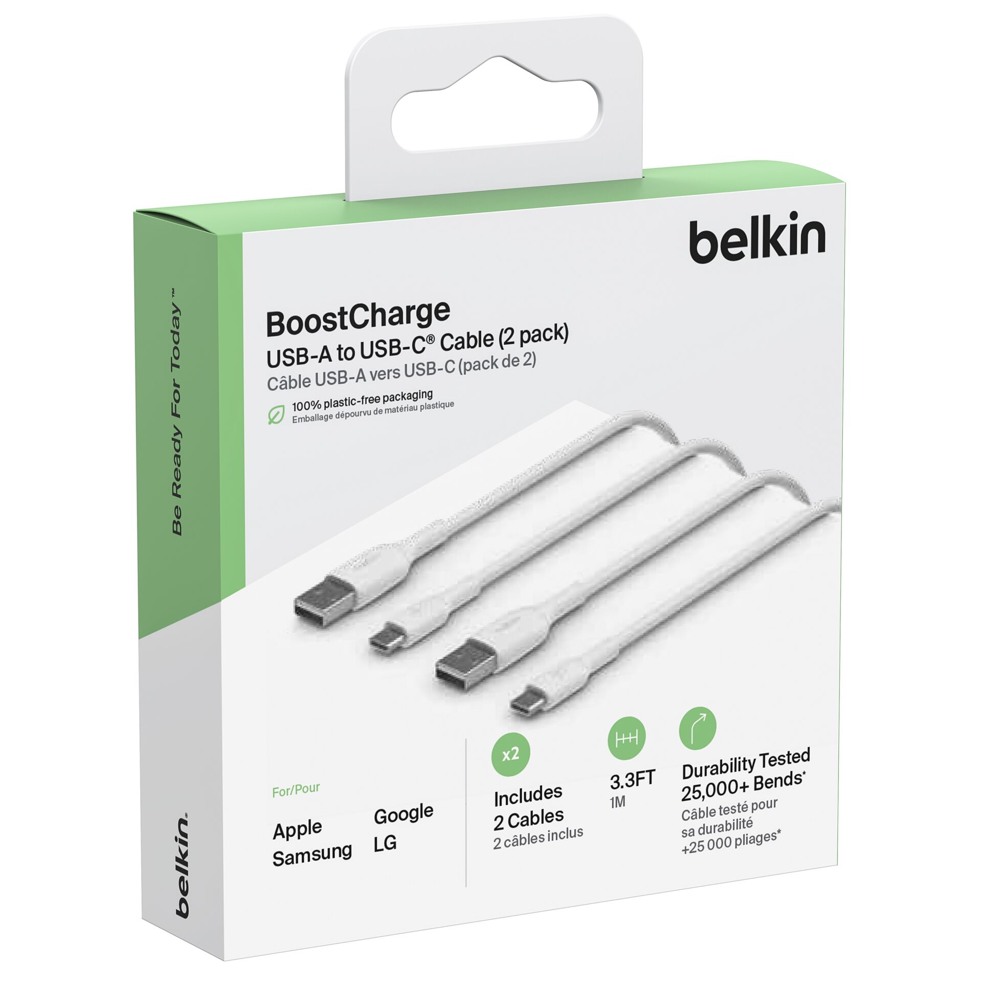1x2 Belkin USB-C/USB-A PVC cavo 1m, conf.2pz.bia.CAB001bt1MW