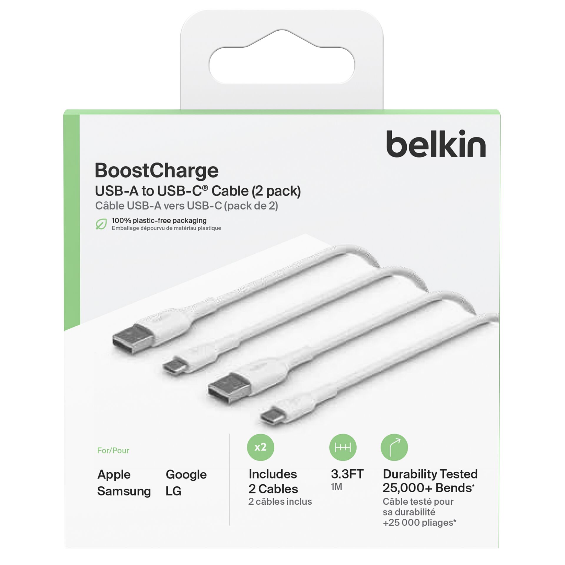 1x2 Belkin USB-C/USB-A PVC cavo 1m, conf.2pz.bia.CAB001bt1MW