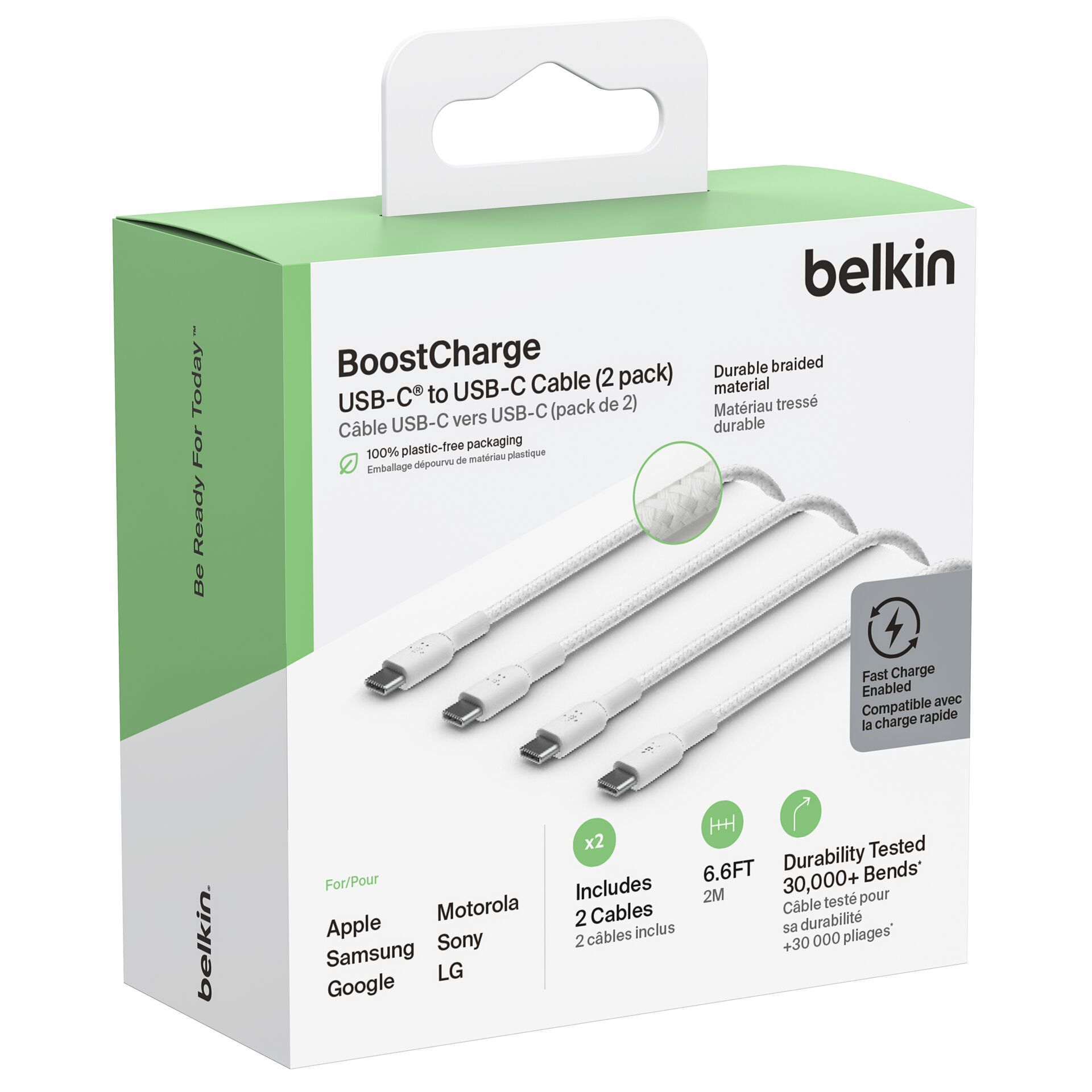 1x2 Belkin intrecc. cavo PVC 2m USB-C/USB-C bia. CAB004bt2MW