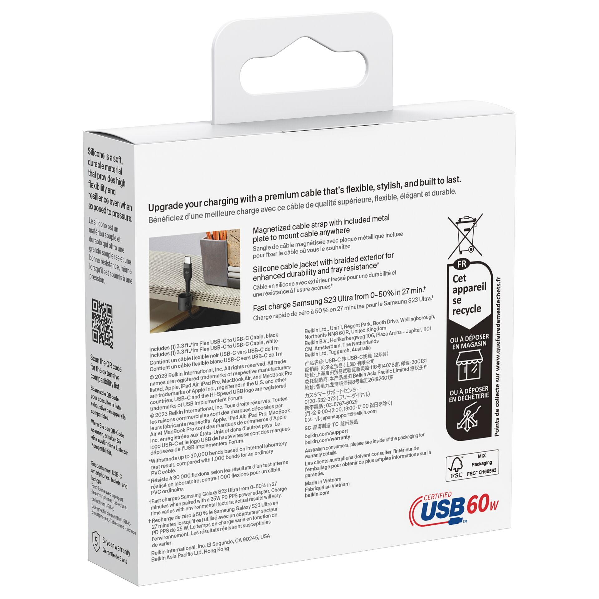 1x2 Belkin PRO Flex silicone  1m USB-C/USB-C n+b  CAB011bt1M