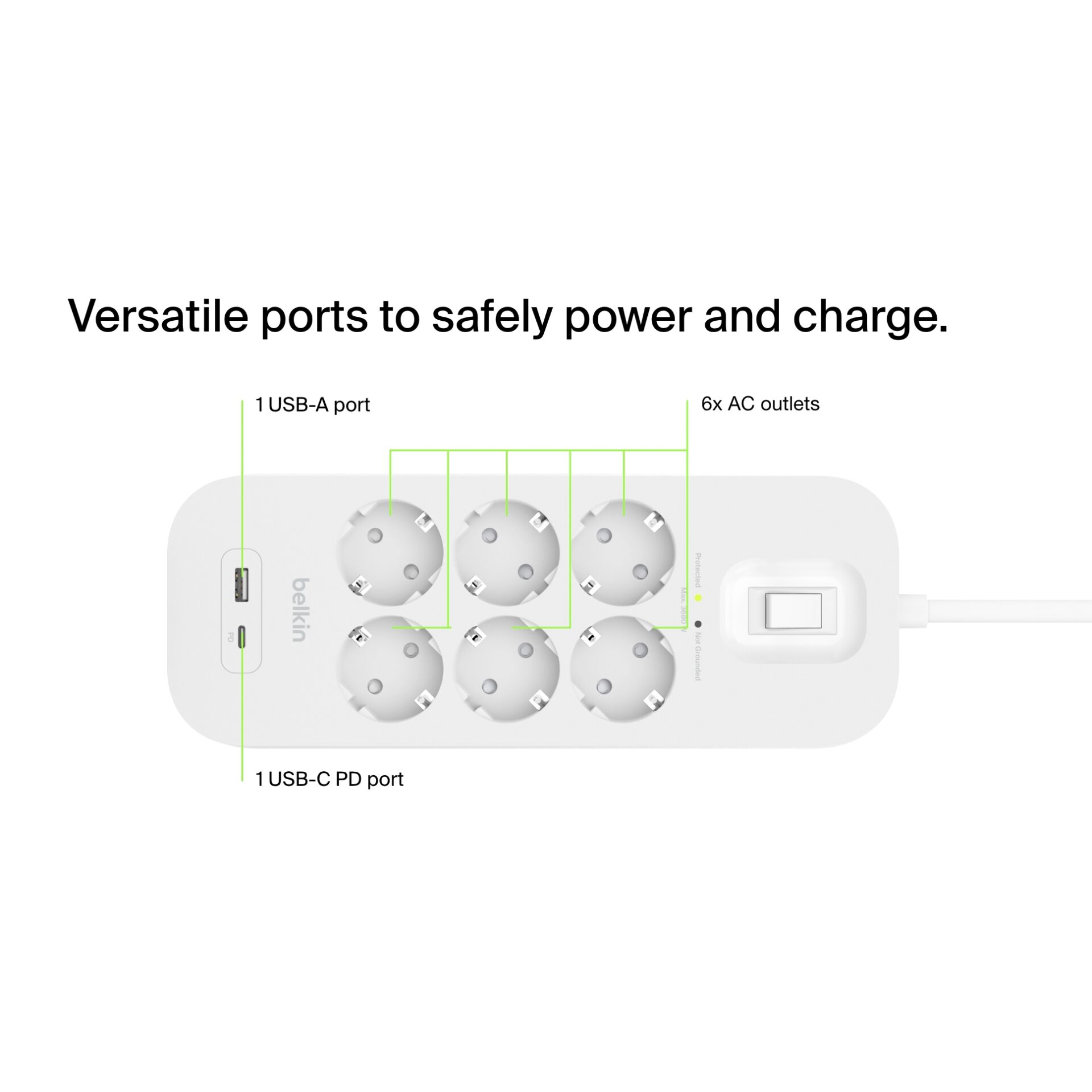 Belkin Surge Socket 6-fold, USB-A+C, 650J.SRB002VF2M