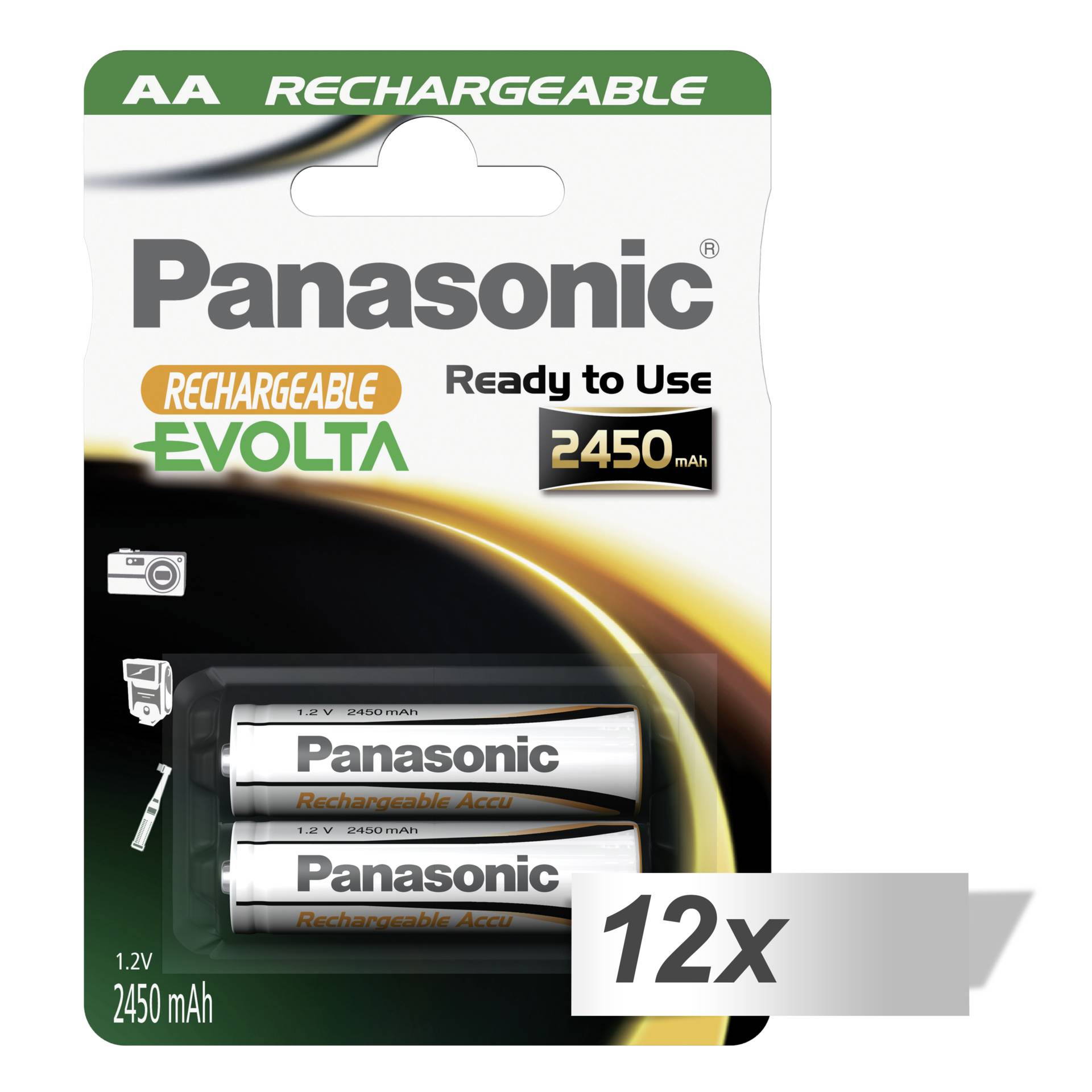 12x2 Panasonic batt. NiMH Mignon AA 2450 mAh ricaricab. Evol