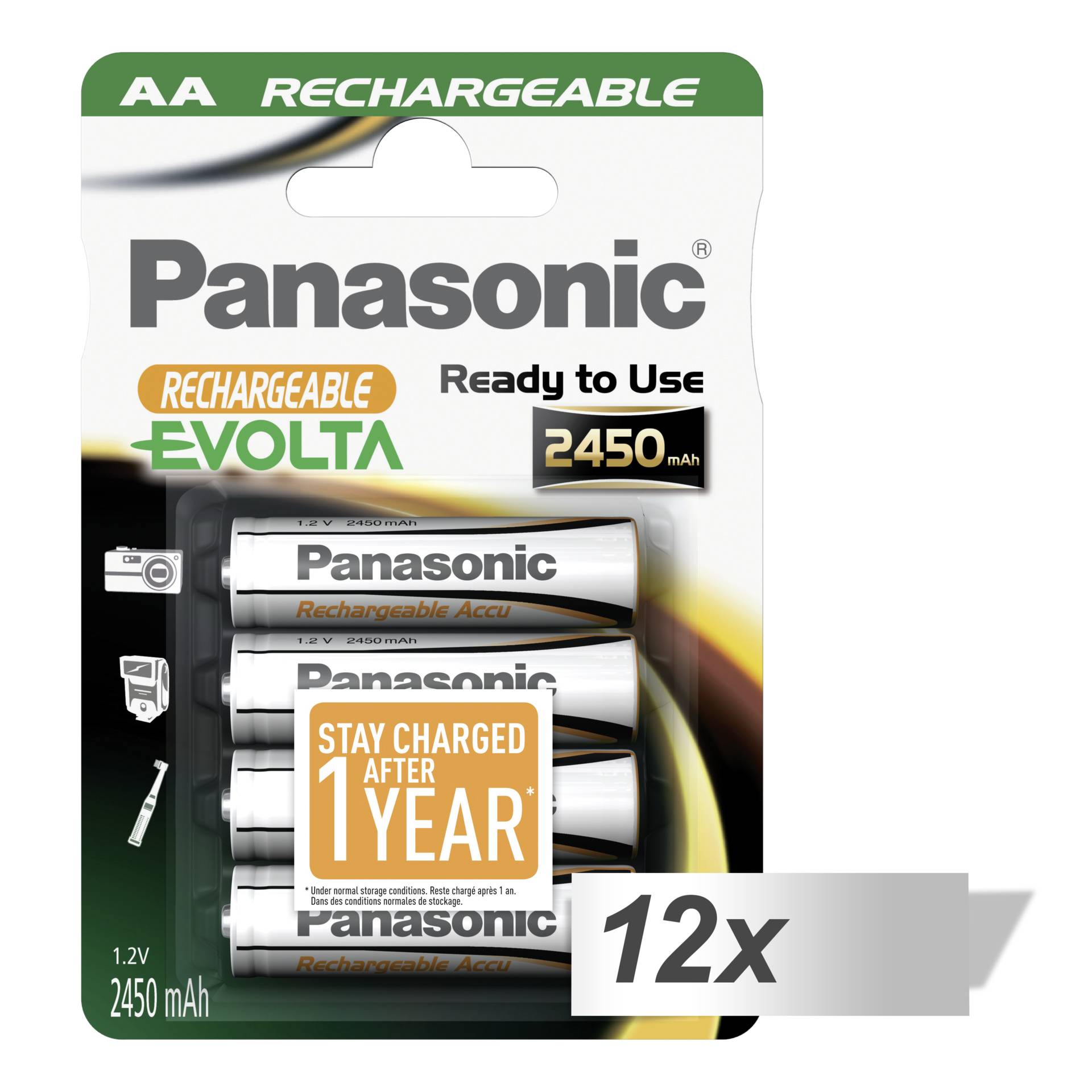 12x4 Panasonic batt. NiMH Mignon AA 2450 mAh ricaricab. Evol