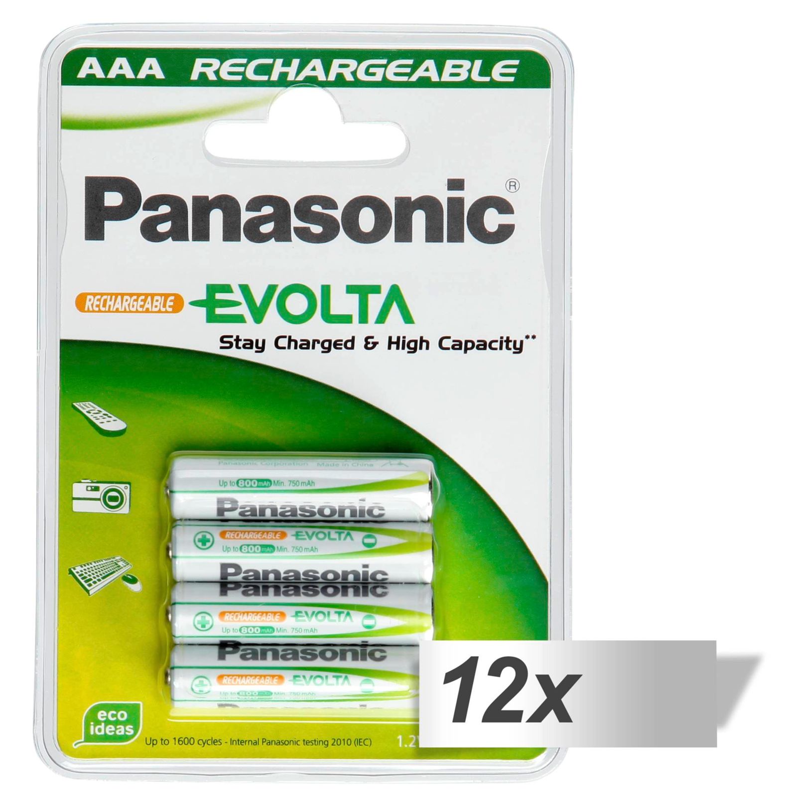 12x4 Panasonic batt. NiMH Micro AAA 750 mAh ricaricab. Evolt