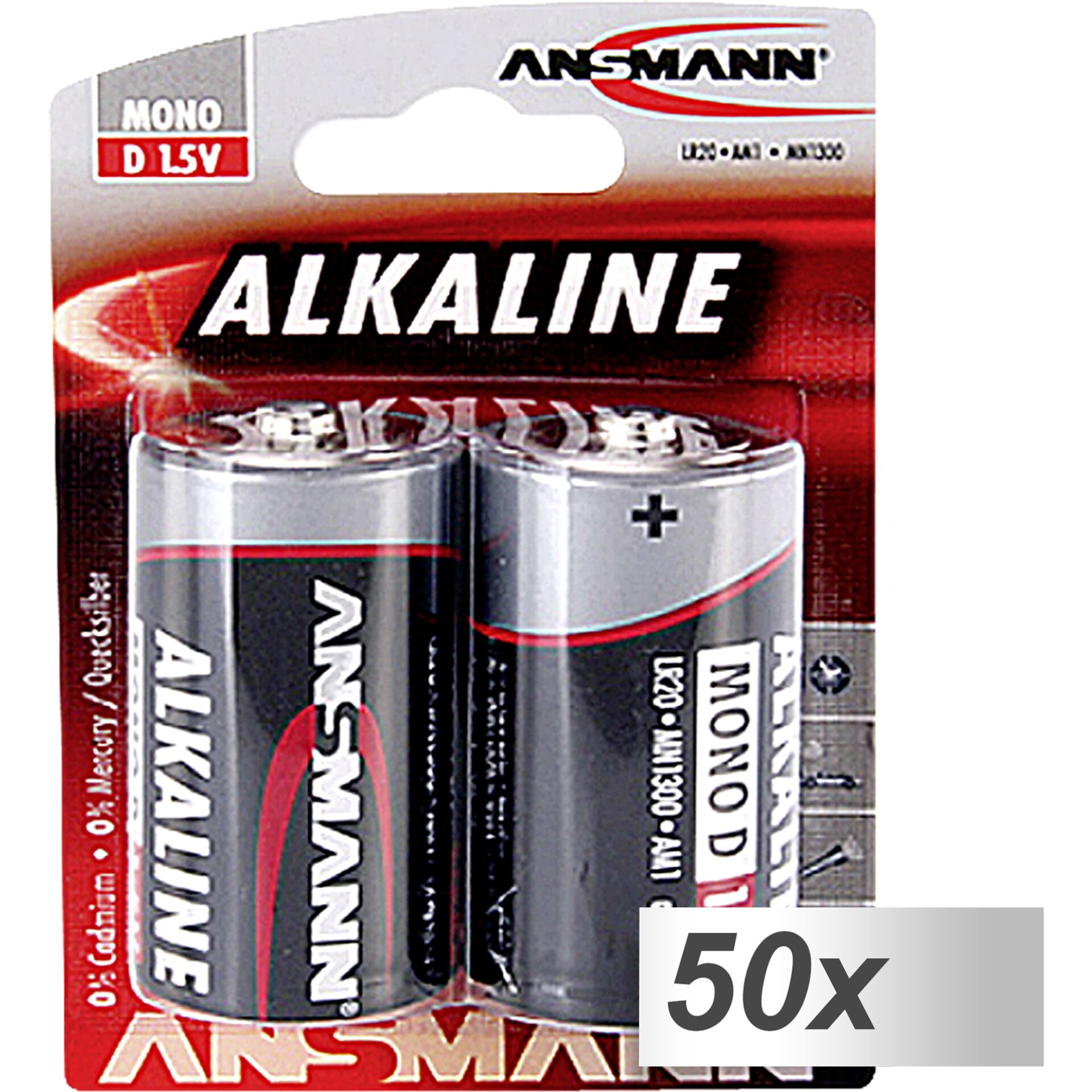 50x2 Ansmann Alkaline Mono D LR 20 red-Line         1514-000