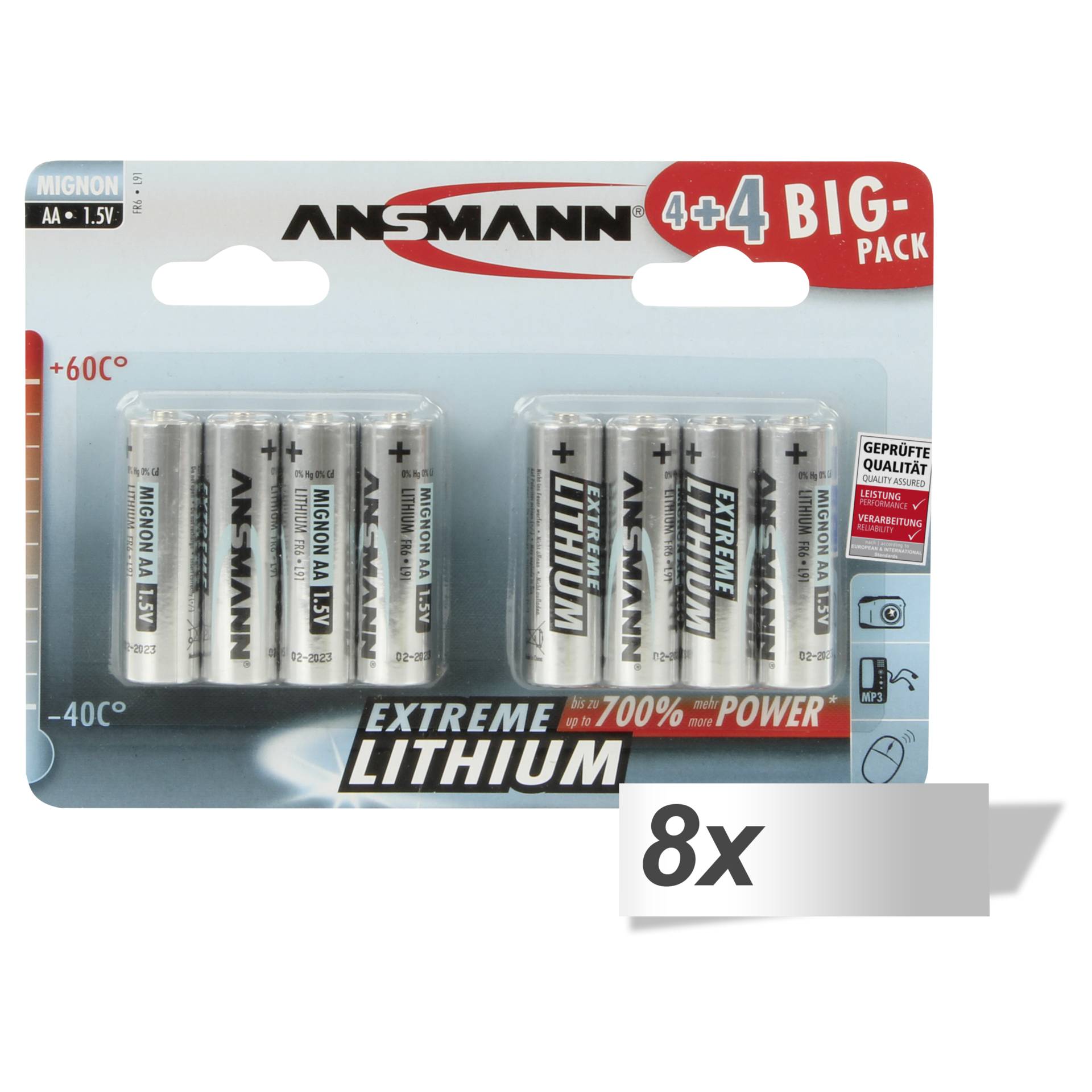 8x 4+4 Ansmann Extreme litio AA Mignon LR 6 Big Pack