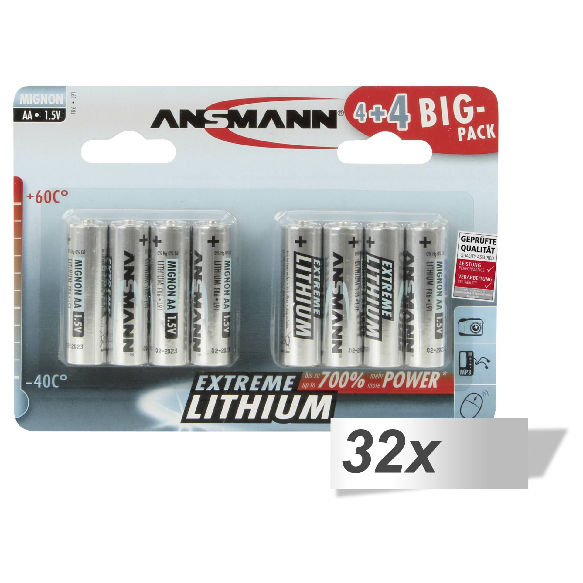 32x 4+4 Ansmann Extreme Litio AA Mignon LR 6 Big Pack